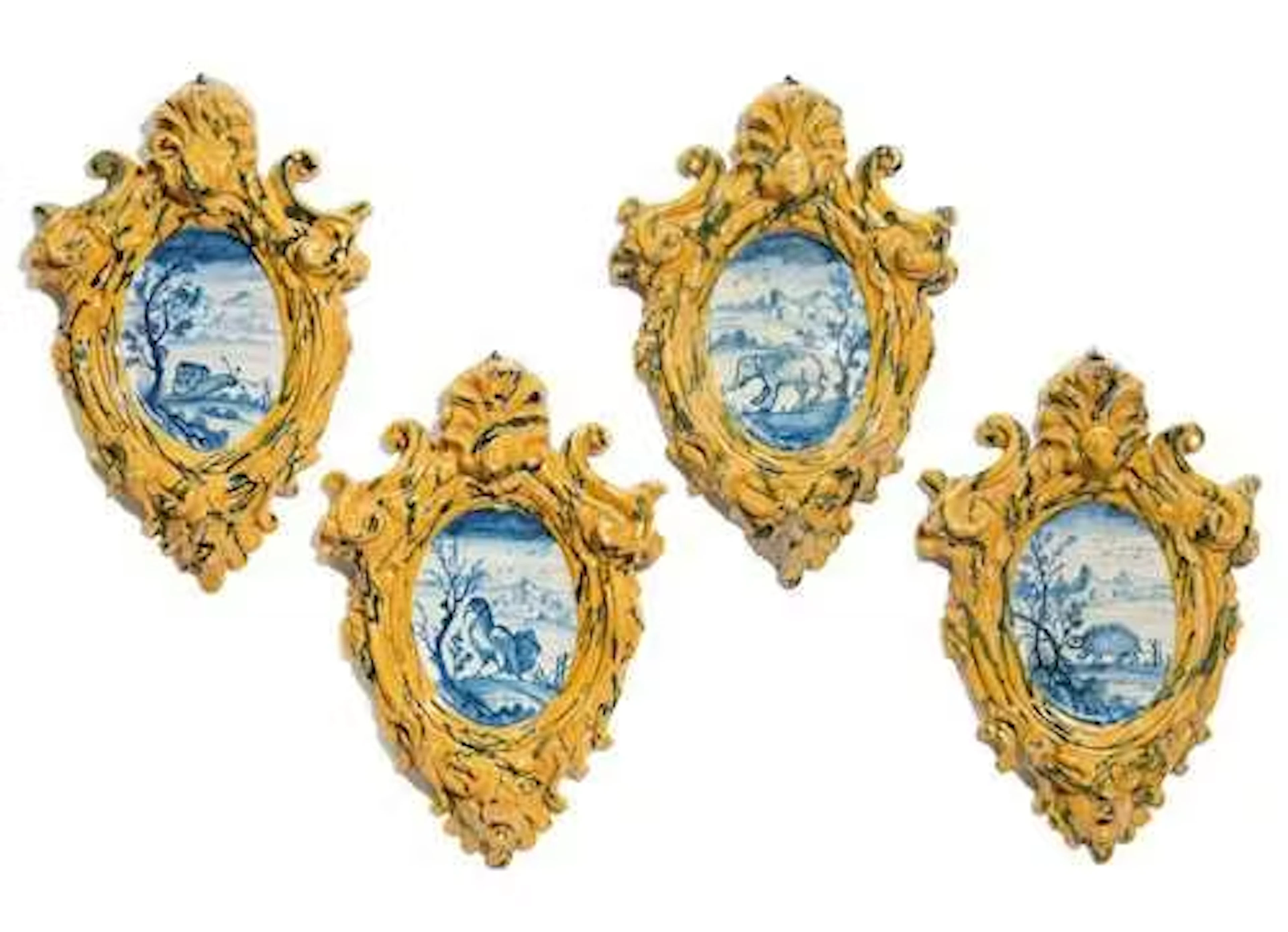FOUR MAJOLICA WALL CARTOUCHES
