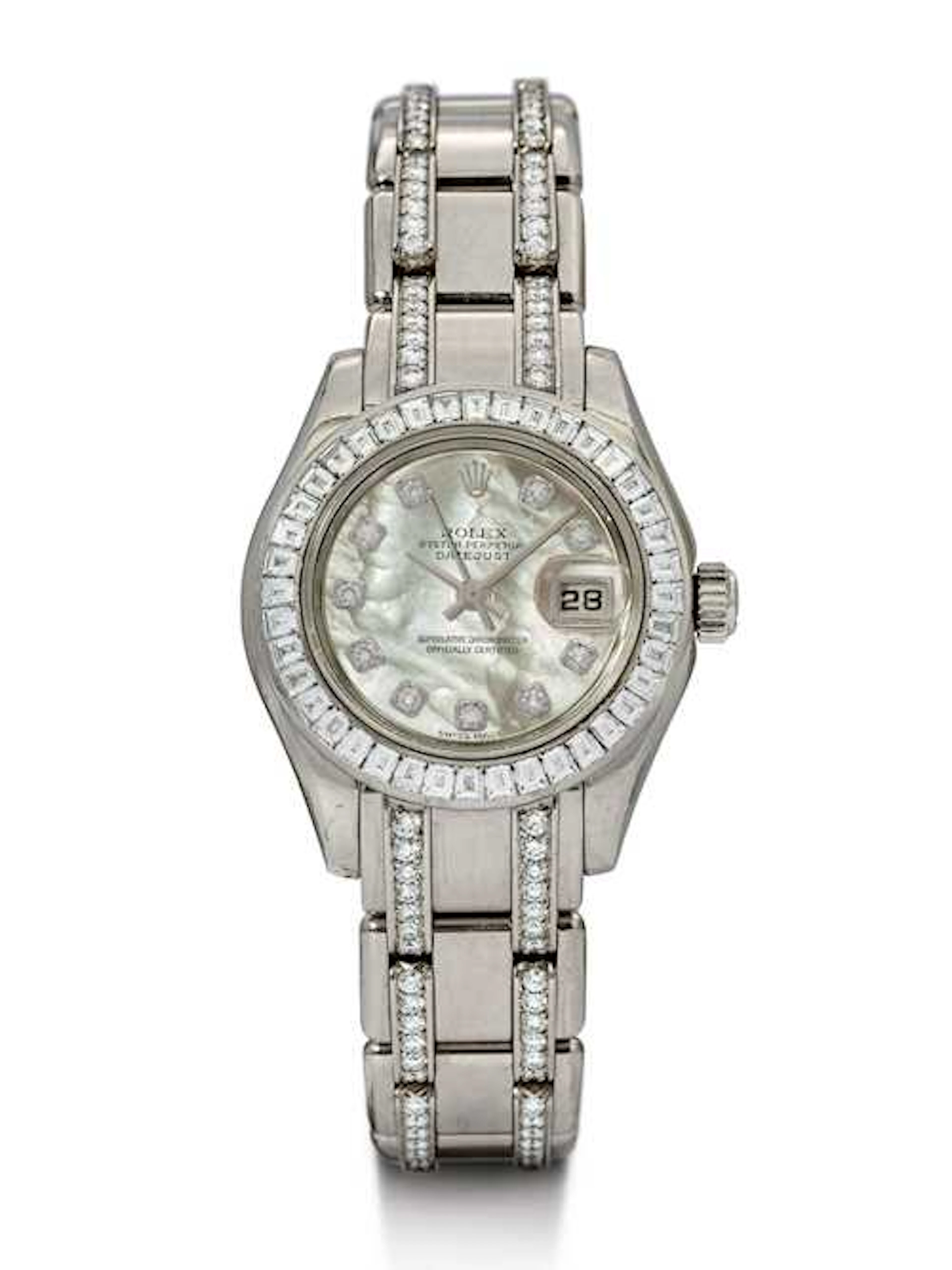 Rolex, sporty and elegant Pearlmaster set with diamonds, ca. 1996.