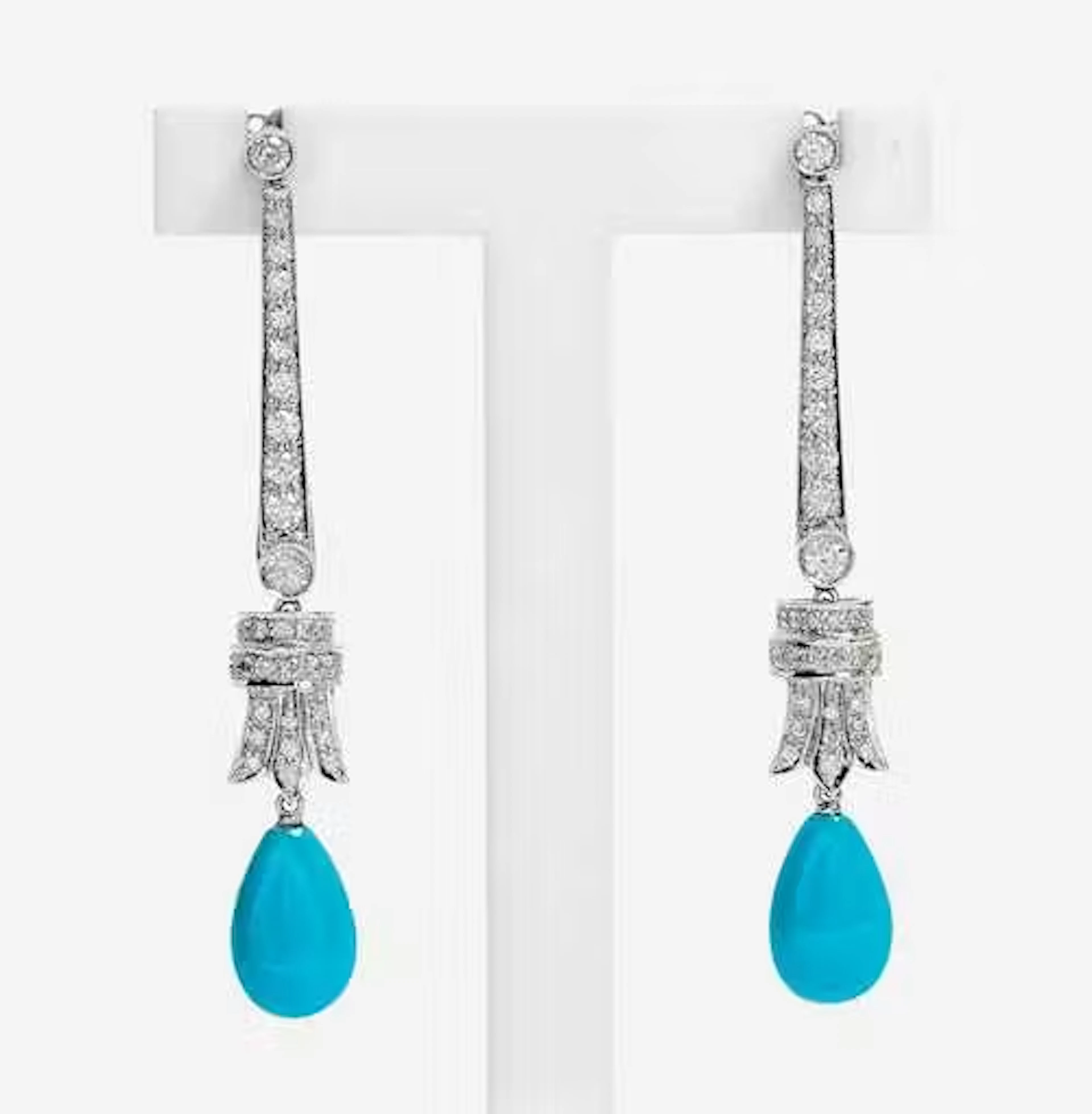 DIAMOND AND TURQUOISE EAR PENDANTS