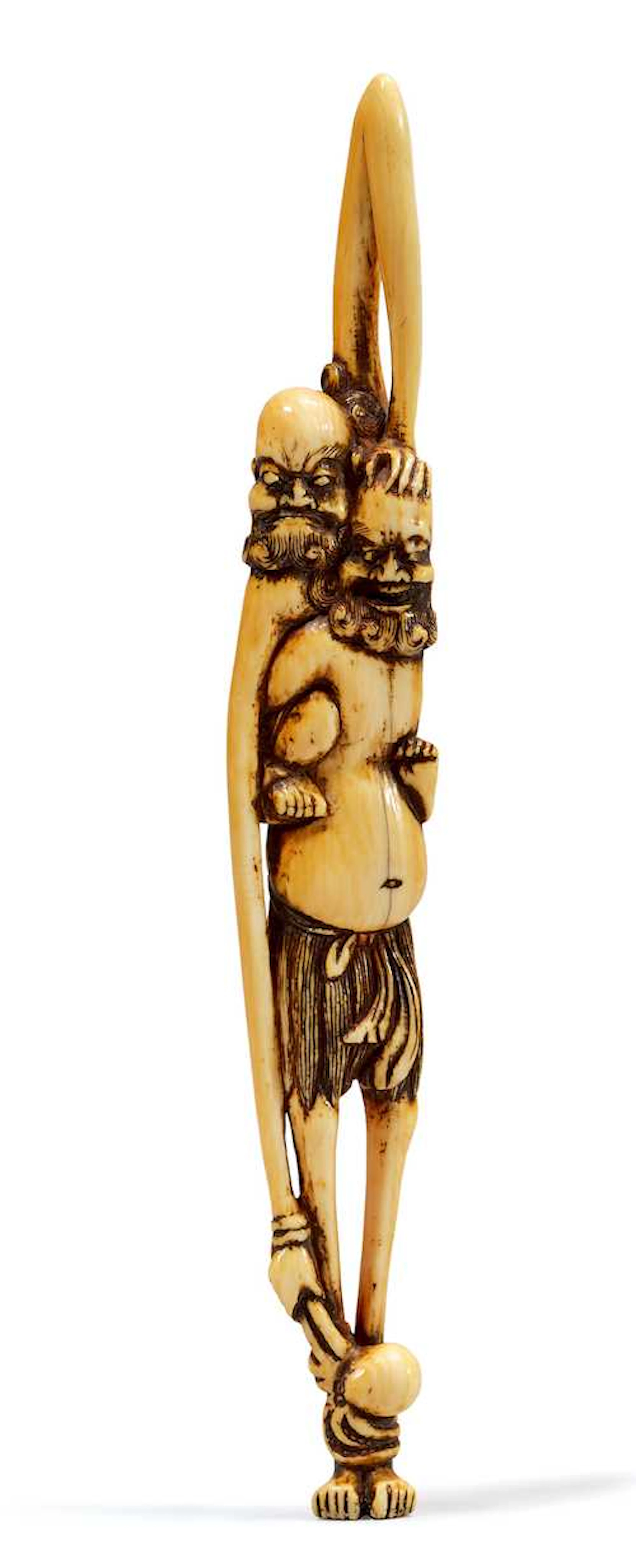 A SASHI NETSUKE OF ASHINAGA AND TENAGA.
