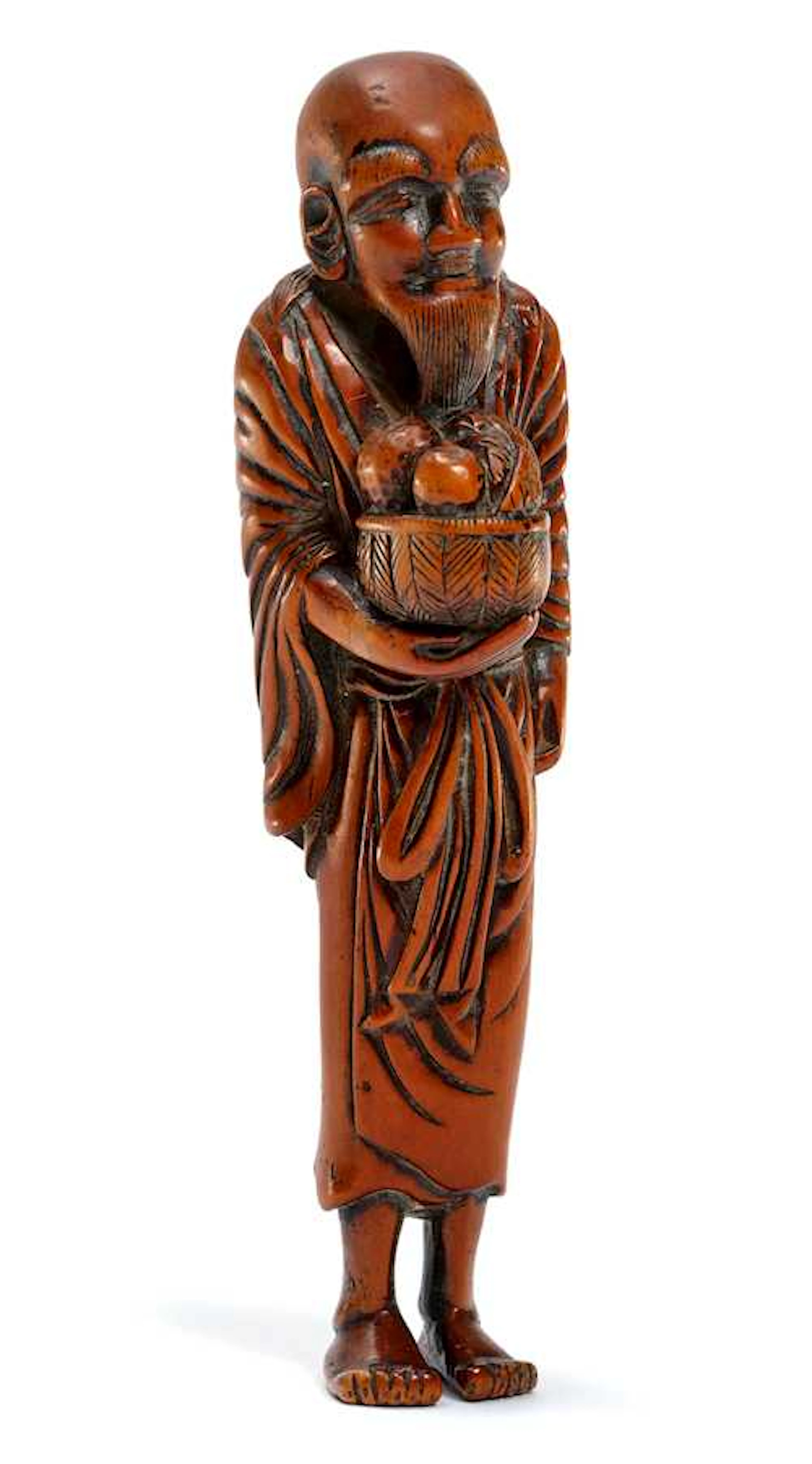 A SASHI BOXWOOD NETSUKE OF AN OLD MAN