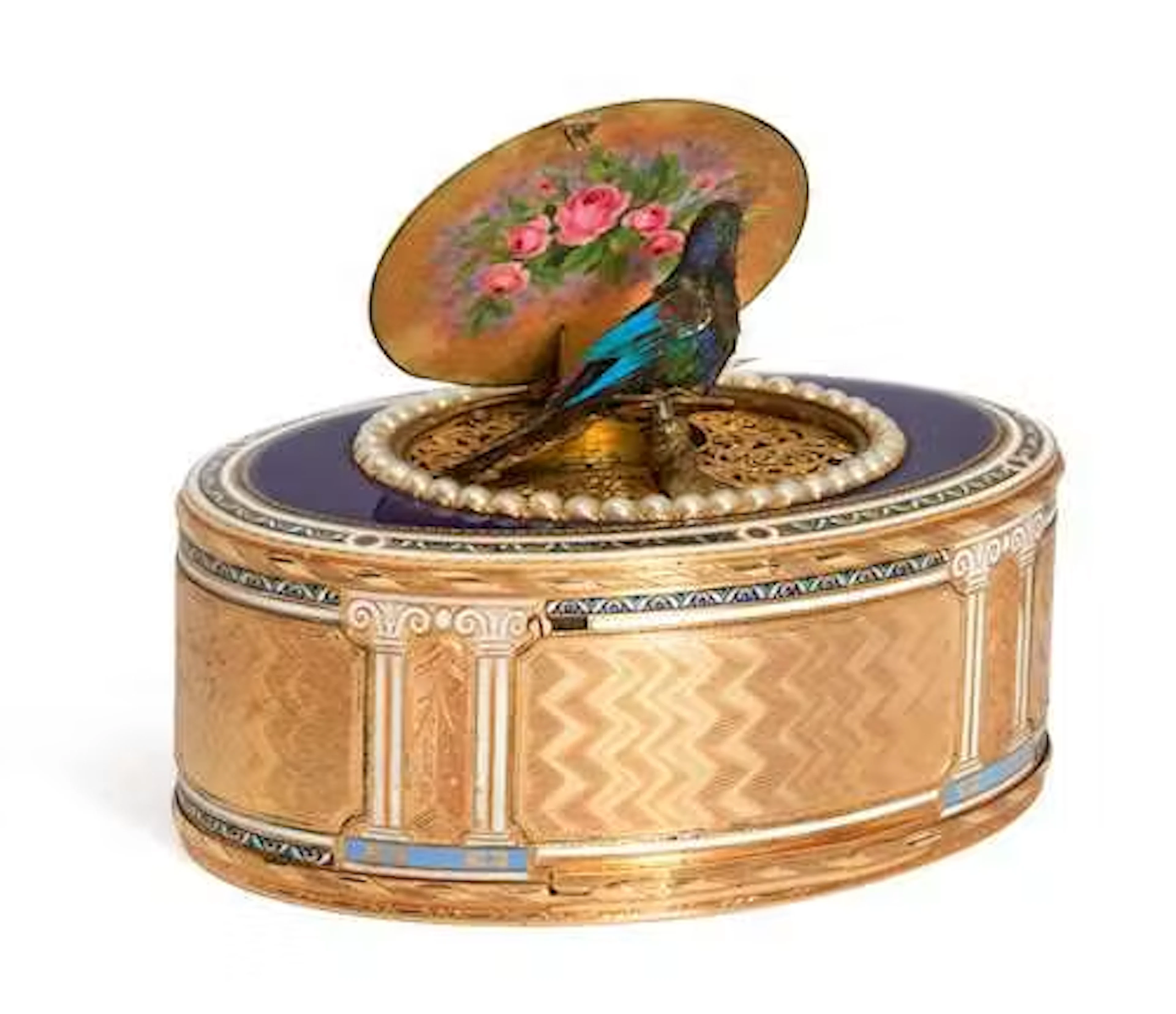 GOLD AND ENAMEL BOX WITH SINGING BIRD AUTOMATON