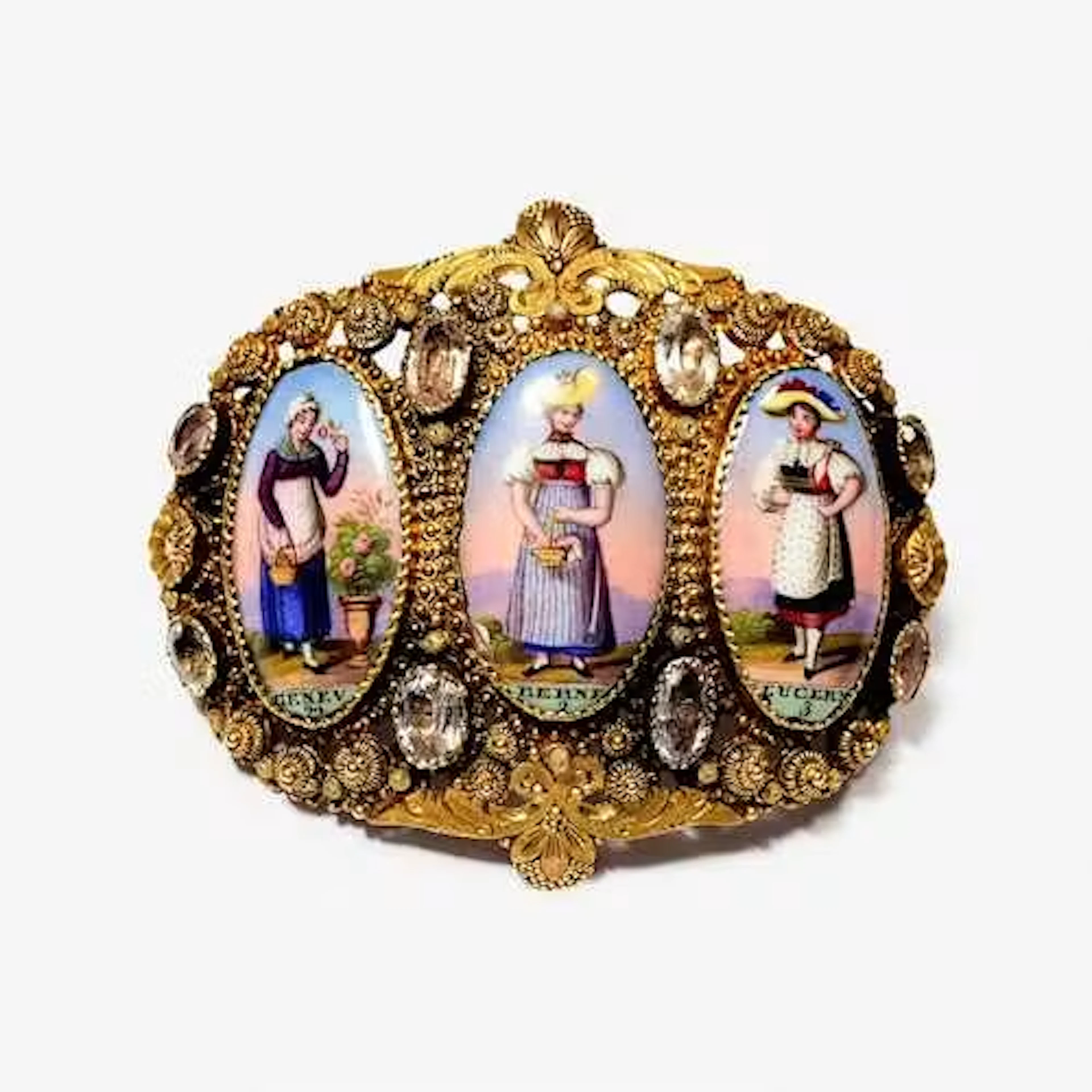ENAMEL BROOCH WITH CARTOUCHES, Switzerland, ca. 1830