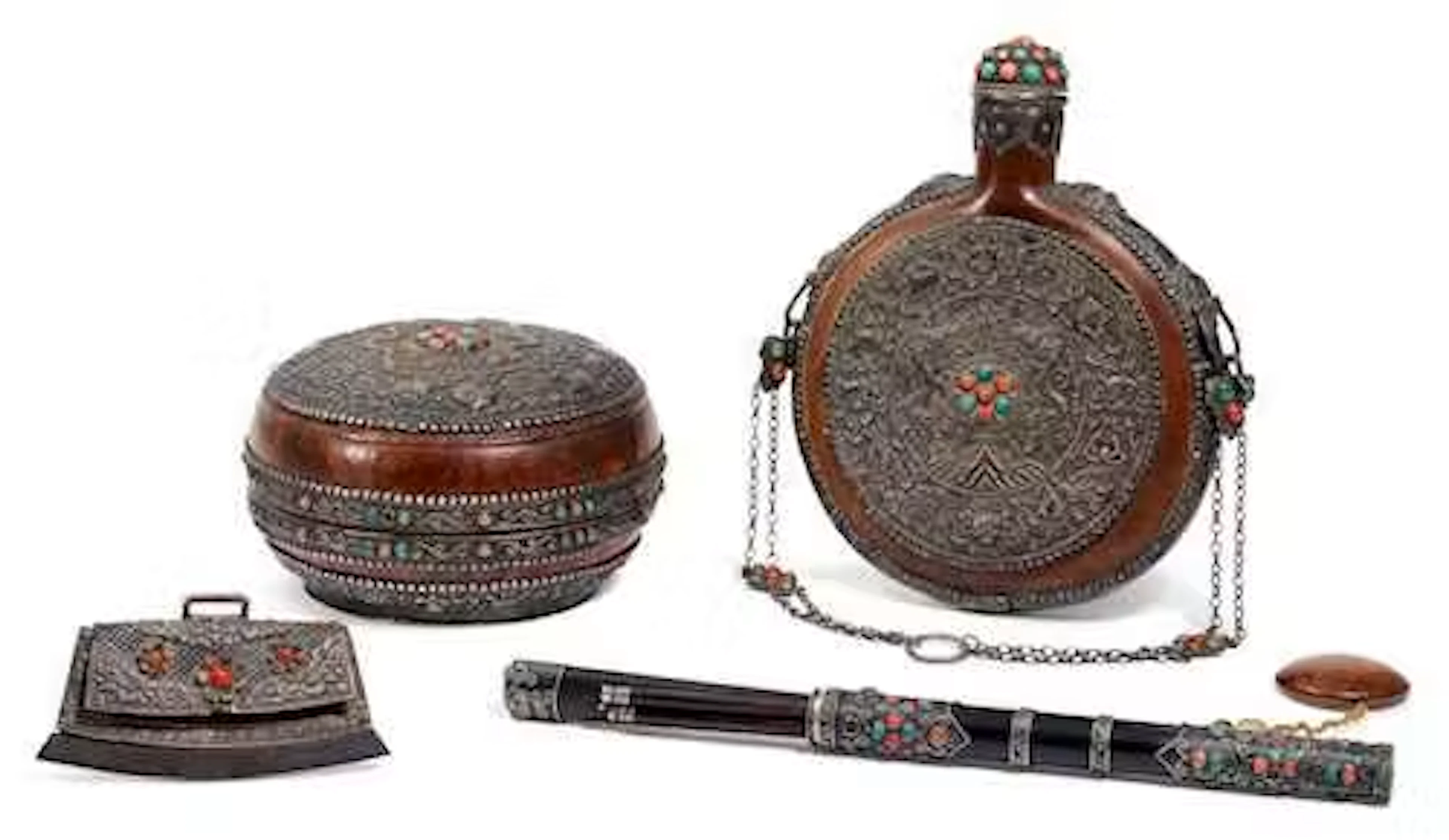 FOUR WOOD AND SILVER ACCESSORIES