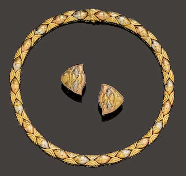 GOLD AND DIAMOND NECKLACE WITH EARCLIPS, BULGARI