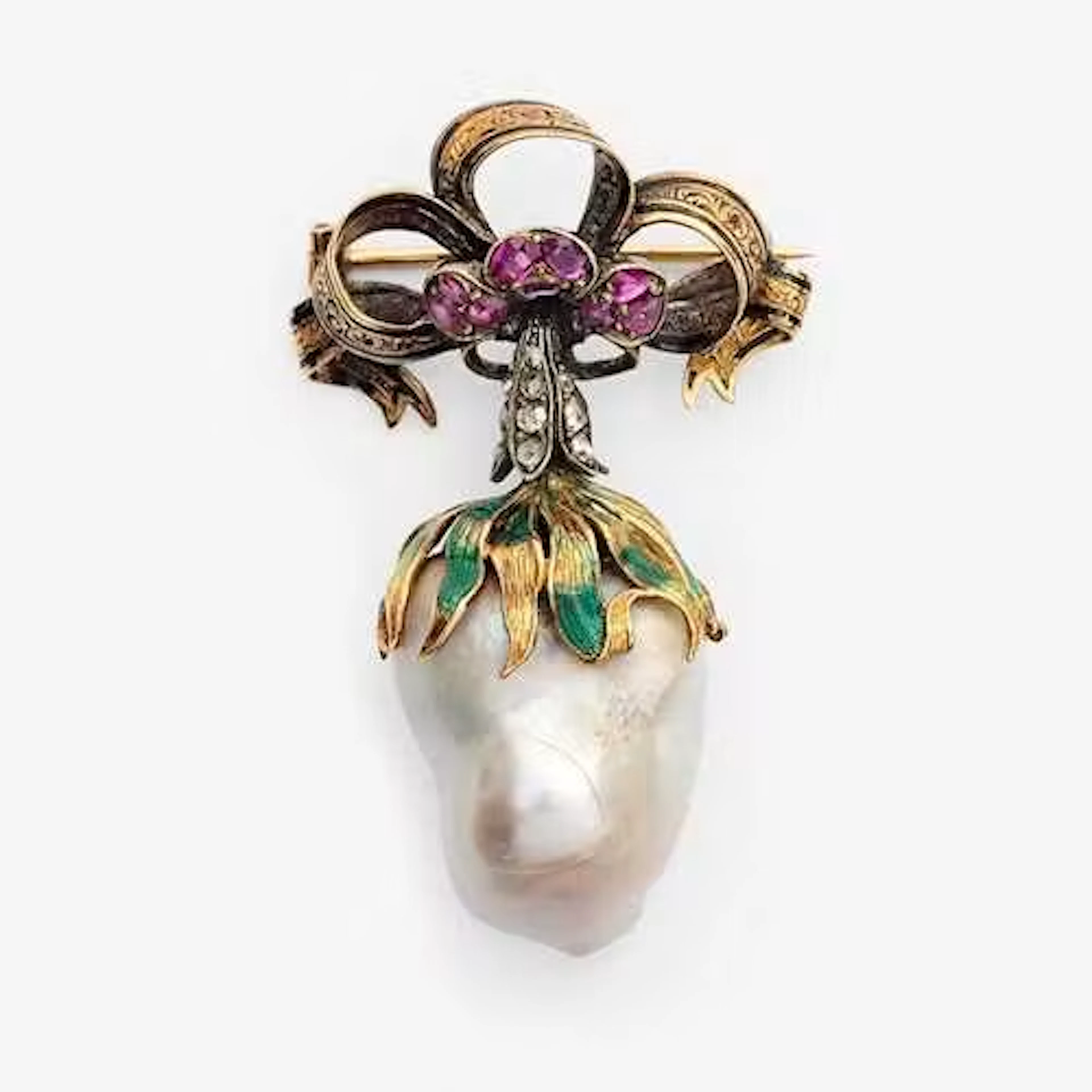 BLISTER PEARL ENAMEL BROOCH, 19th century