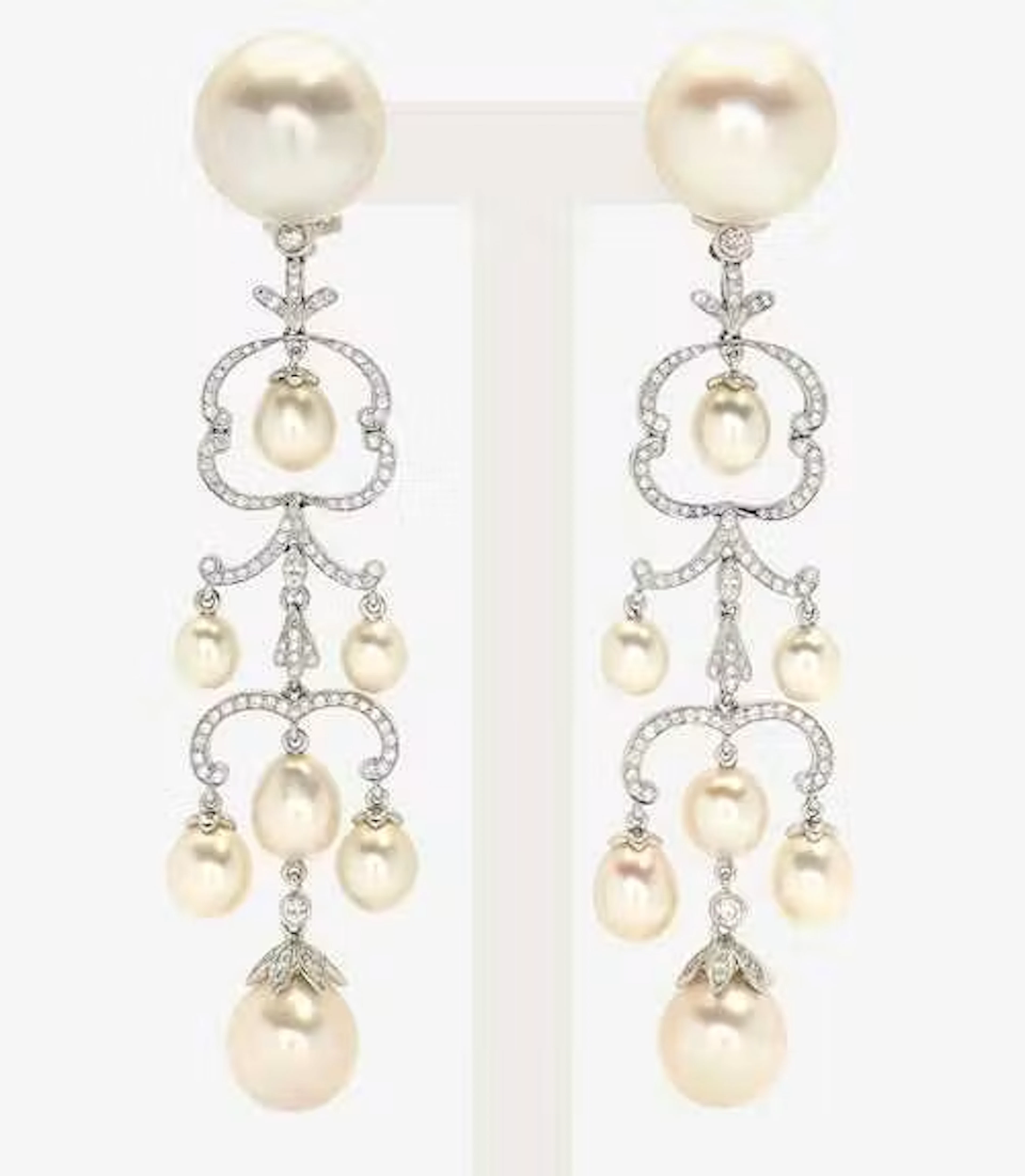 PEARL AND DIAMOND EAR PENDANTS