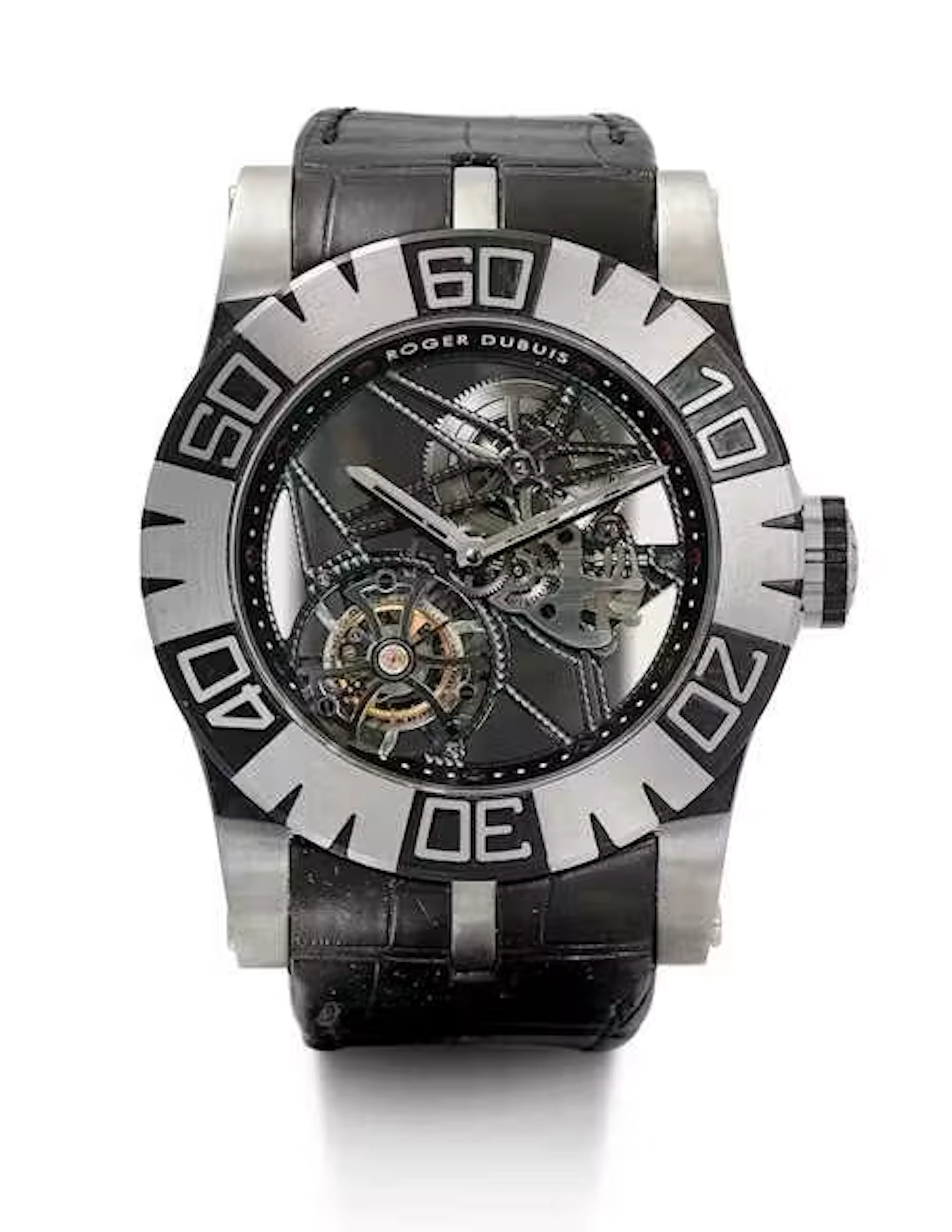 Roger Dubuis, rare and impressive Tourbidiver in titanium.