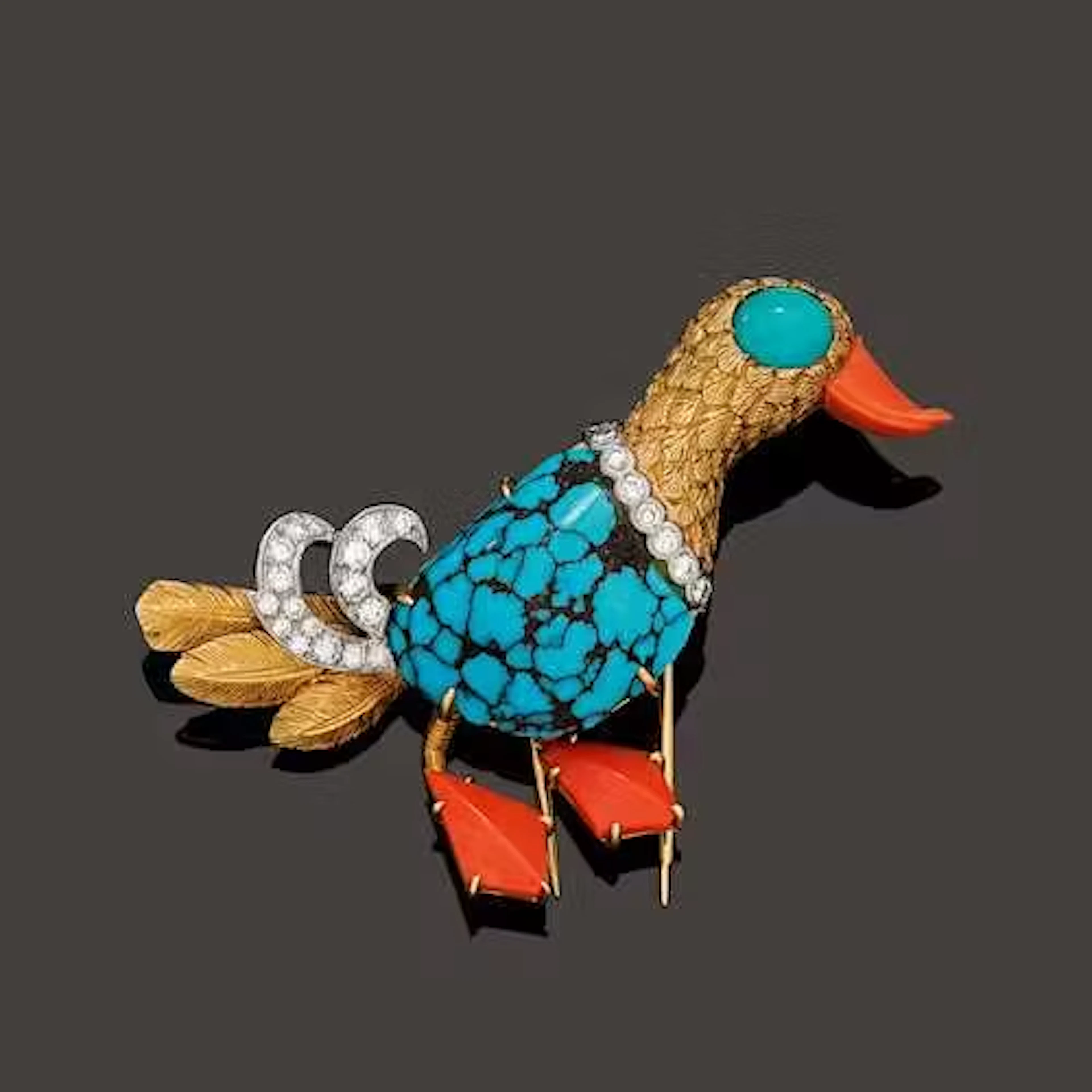 TURQUOISE AND CORAL BROOCH, CARTIER, probably ca. 1960