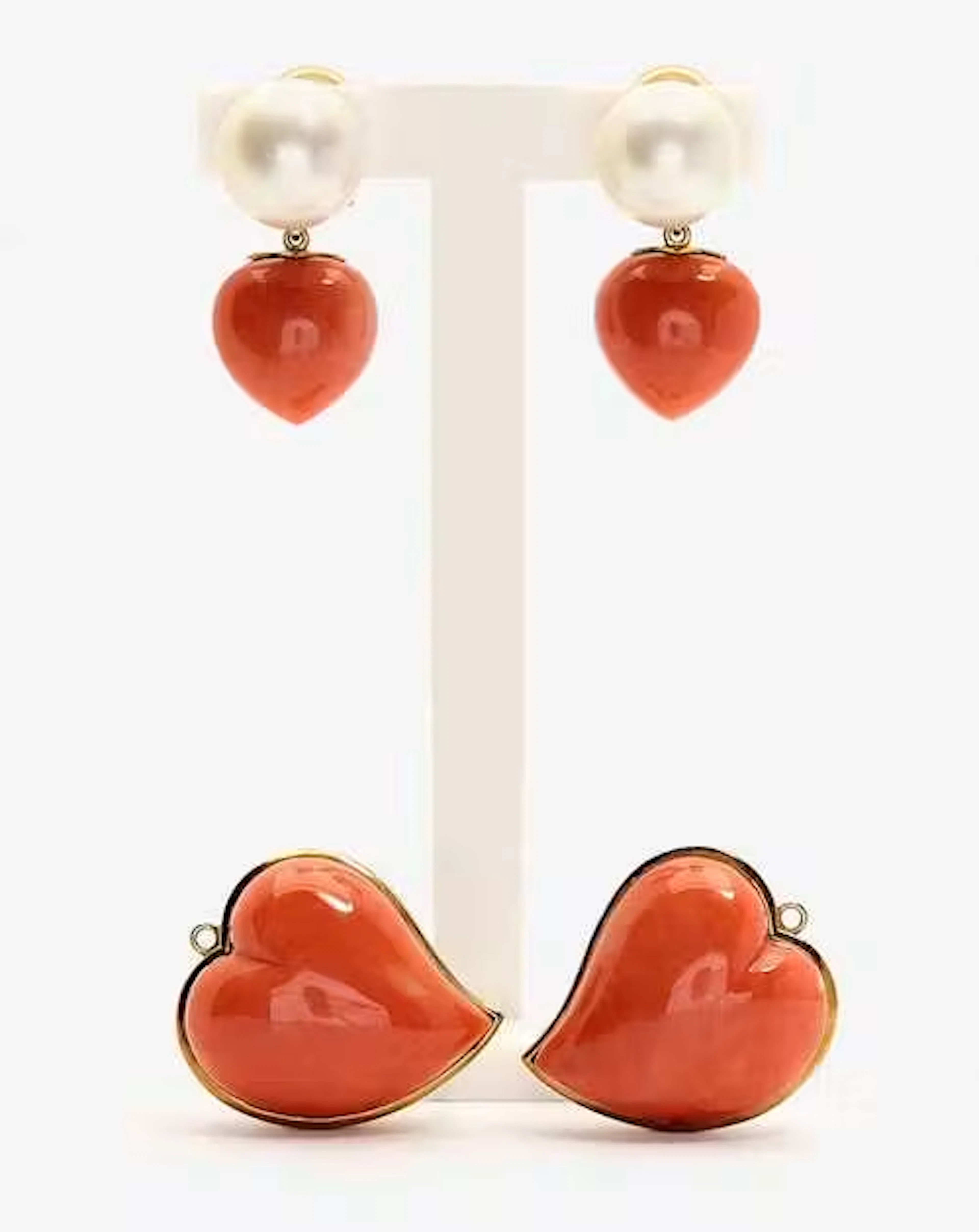 PEARL AND CORAL EAR PENDANTS AND PENDANTS, STEINLIN