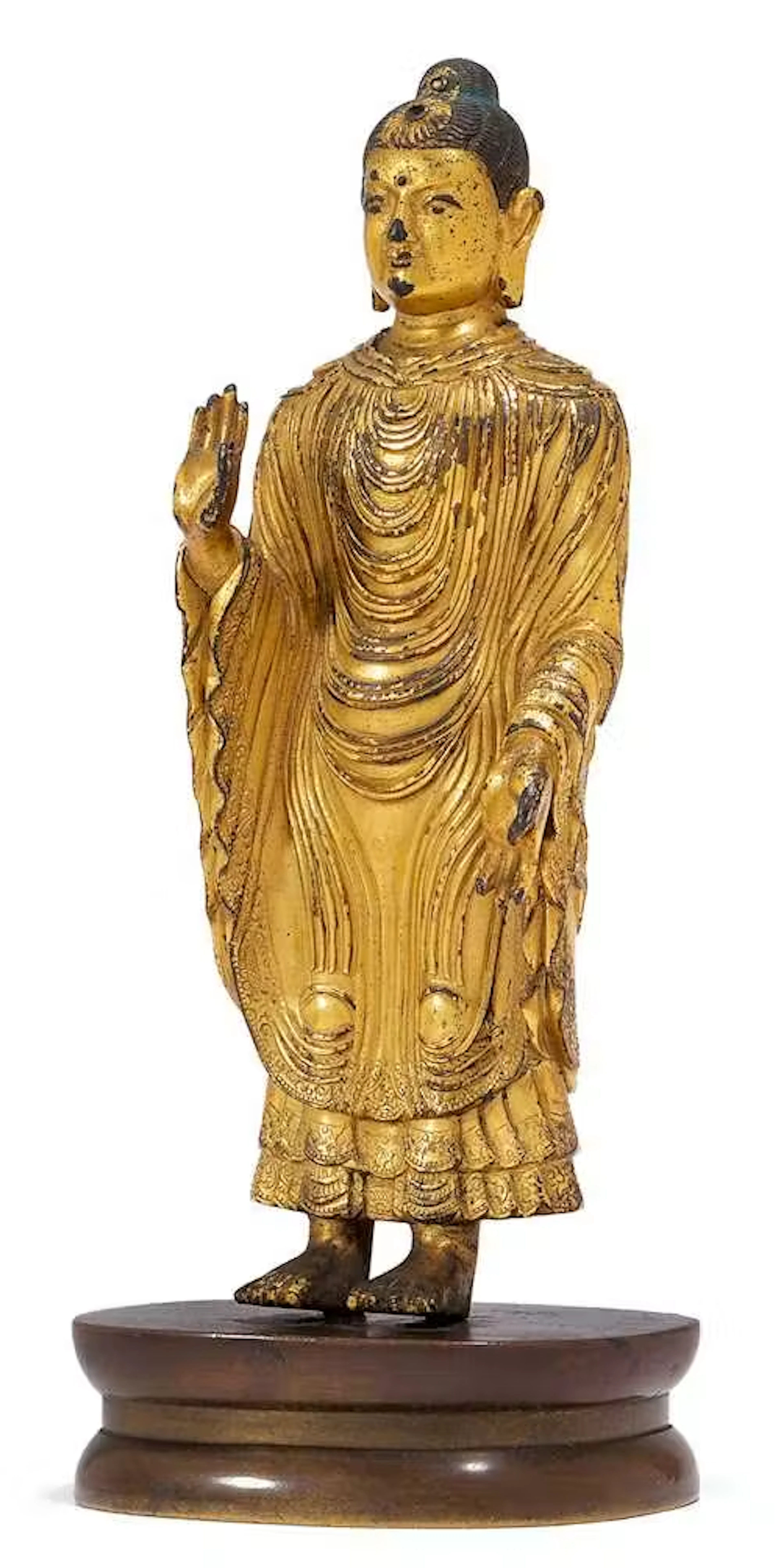 A GILT-BRONZE FIGURE OF UDAYANA BUDDHA