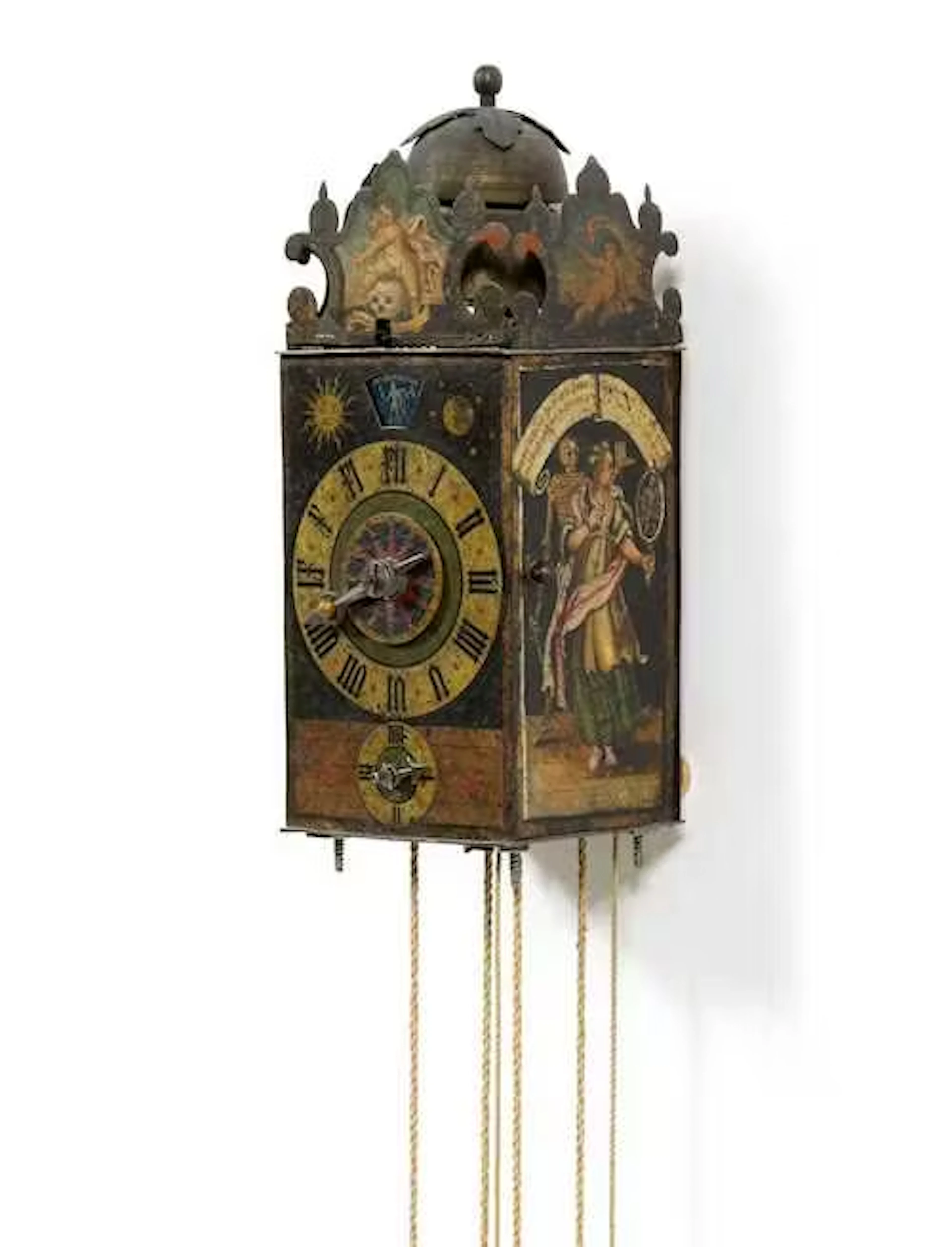 LATE RENAISSANCE IRON CLOCK WITH ALARM AND DAY DISPLAY