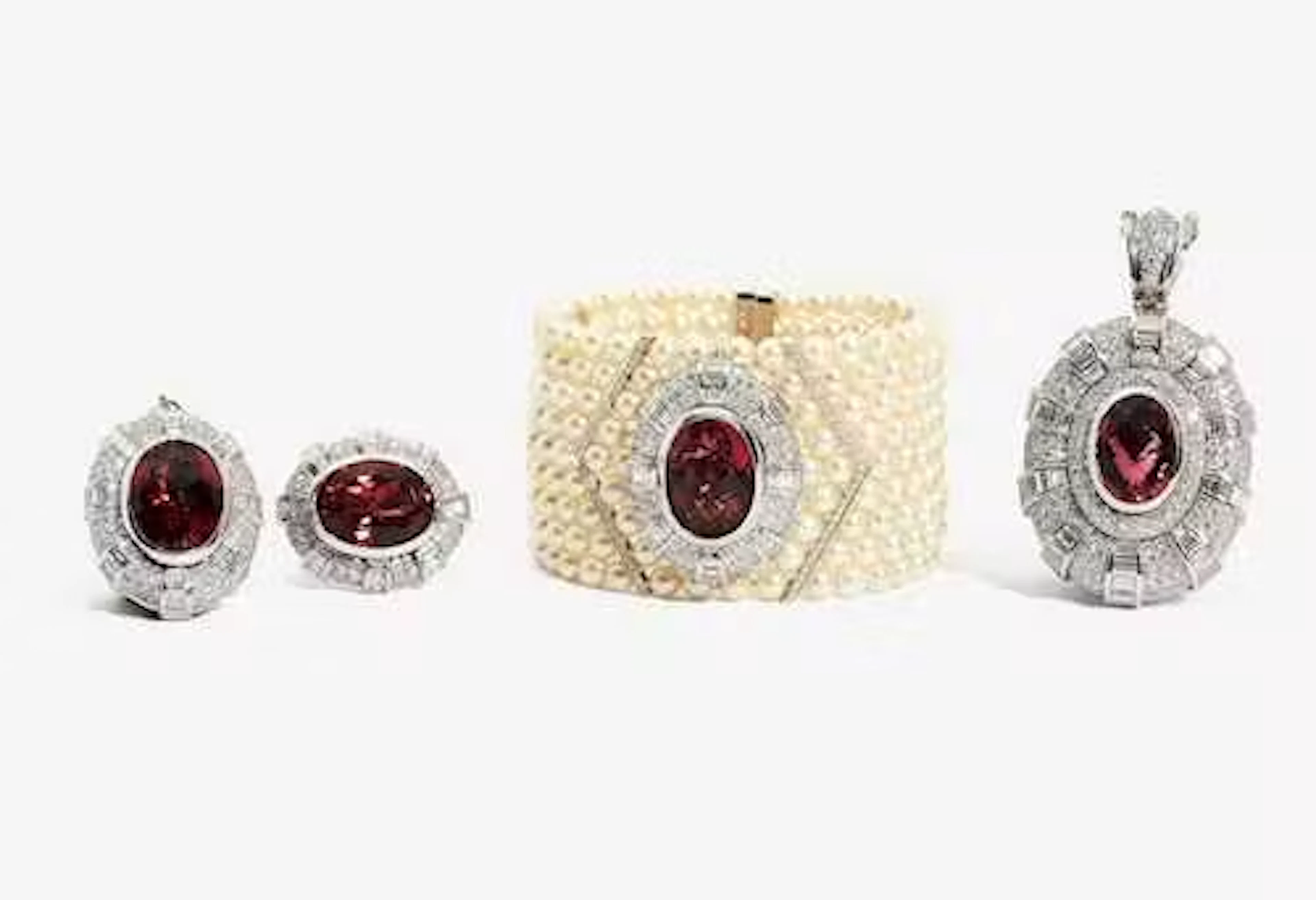 PEARL, GEMSTONE AND DIAMOND SET