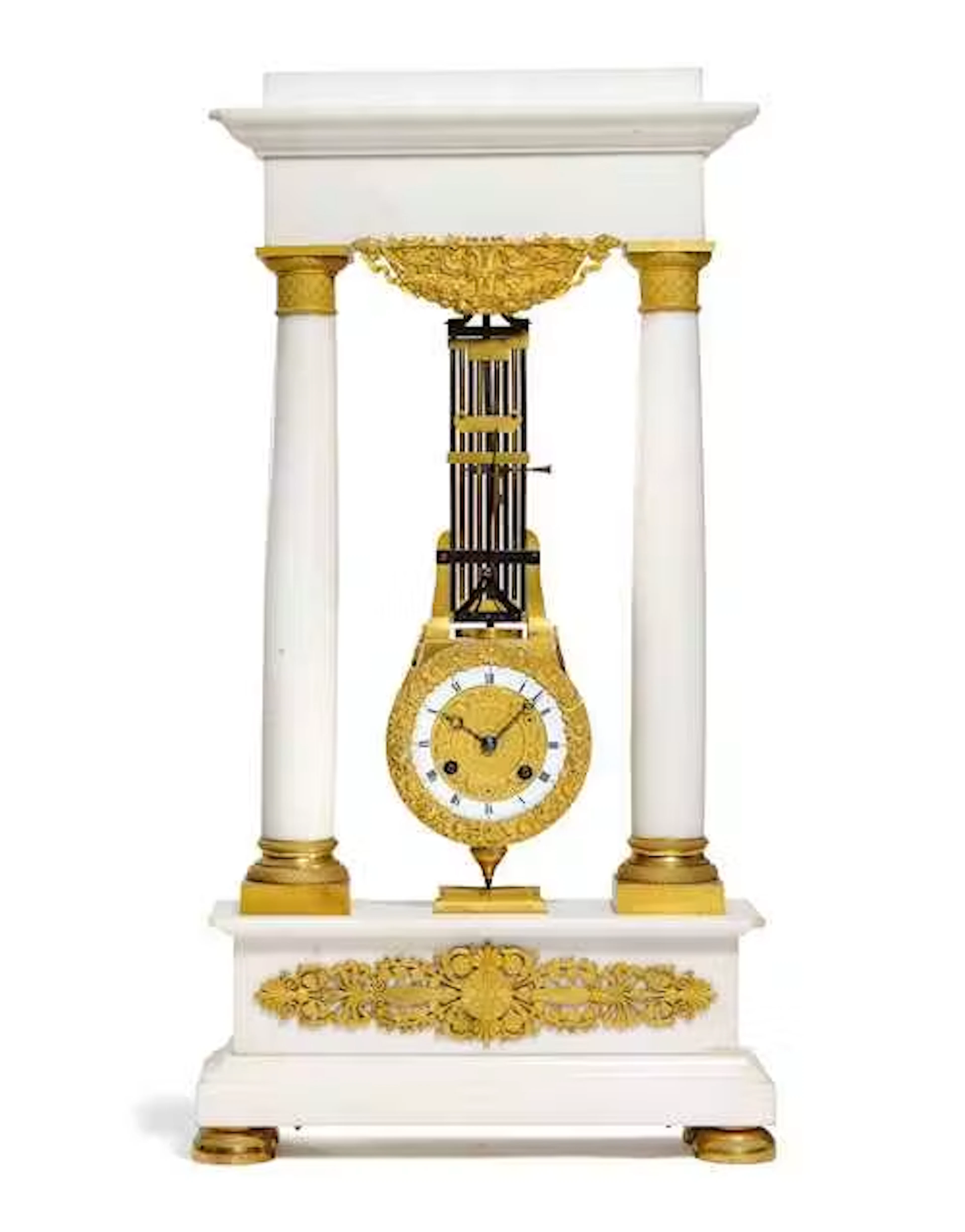 PORTICO CLOCK WITH EXPOSED PENDULUM