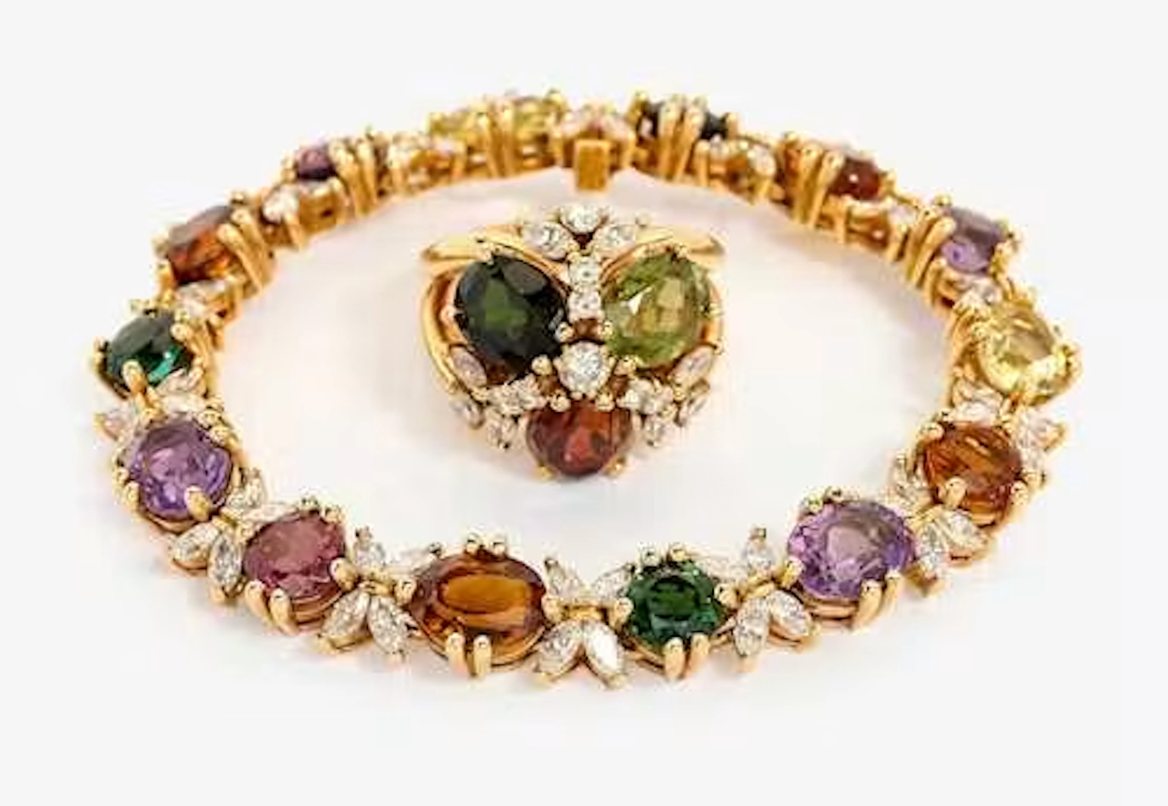 MULTIGEM AND DIAMOND BRACELET AND RING