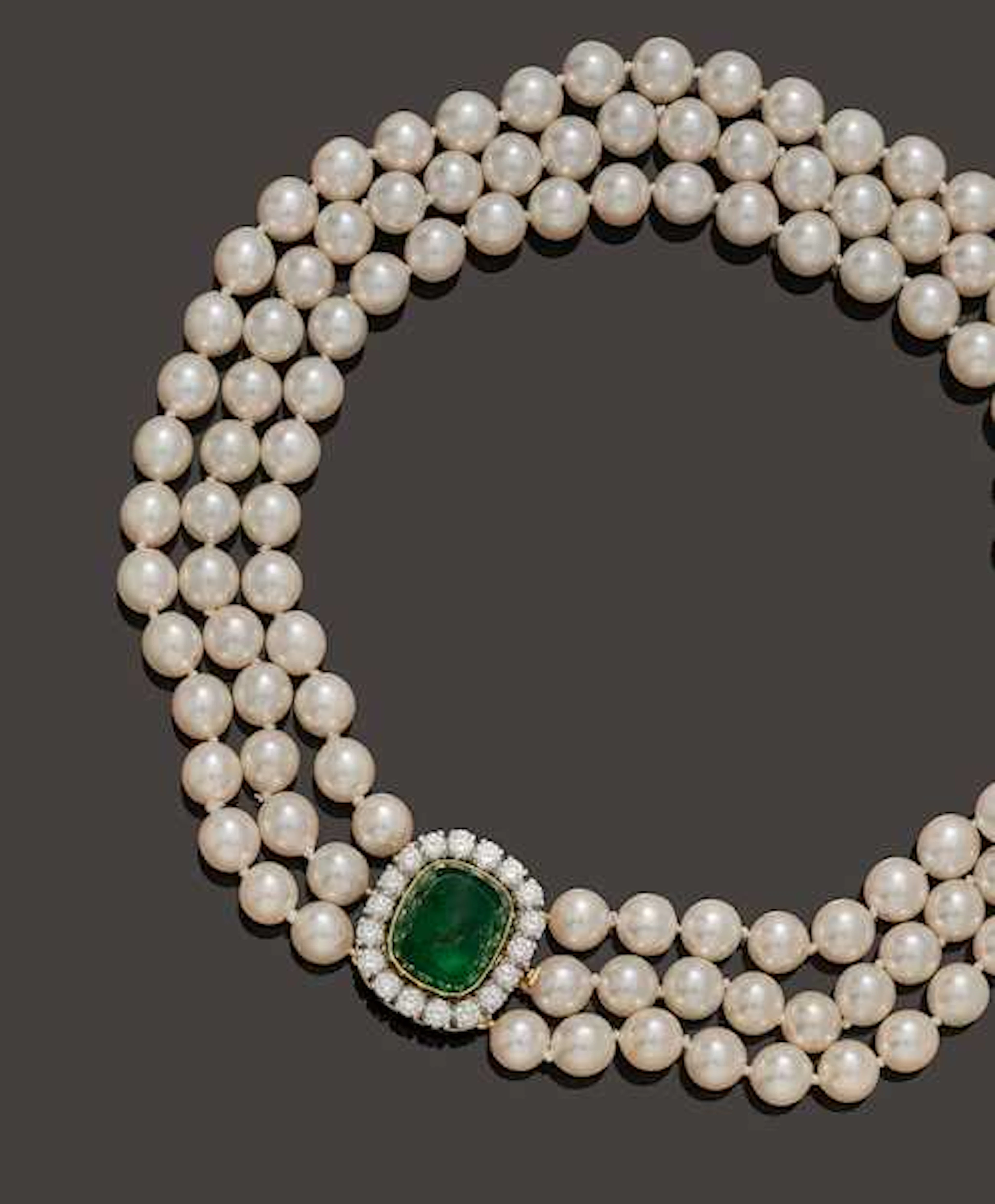 PEARL, EMERALD AND DIAMOND NECKLACE