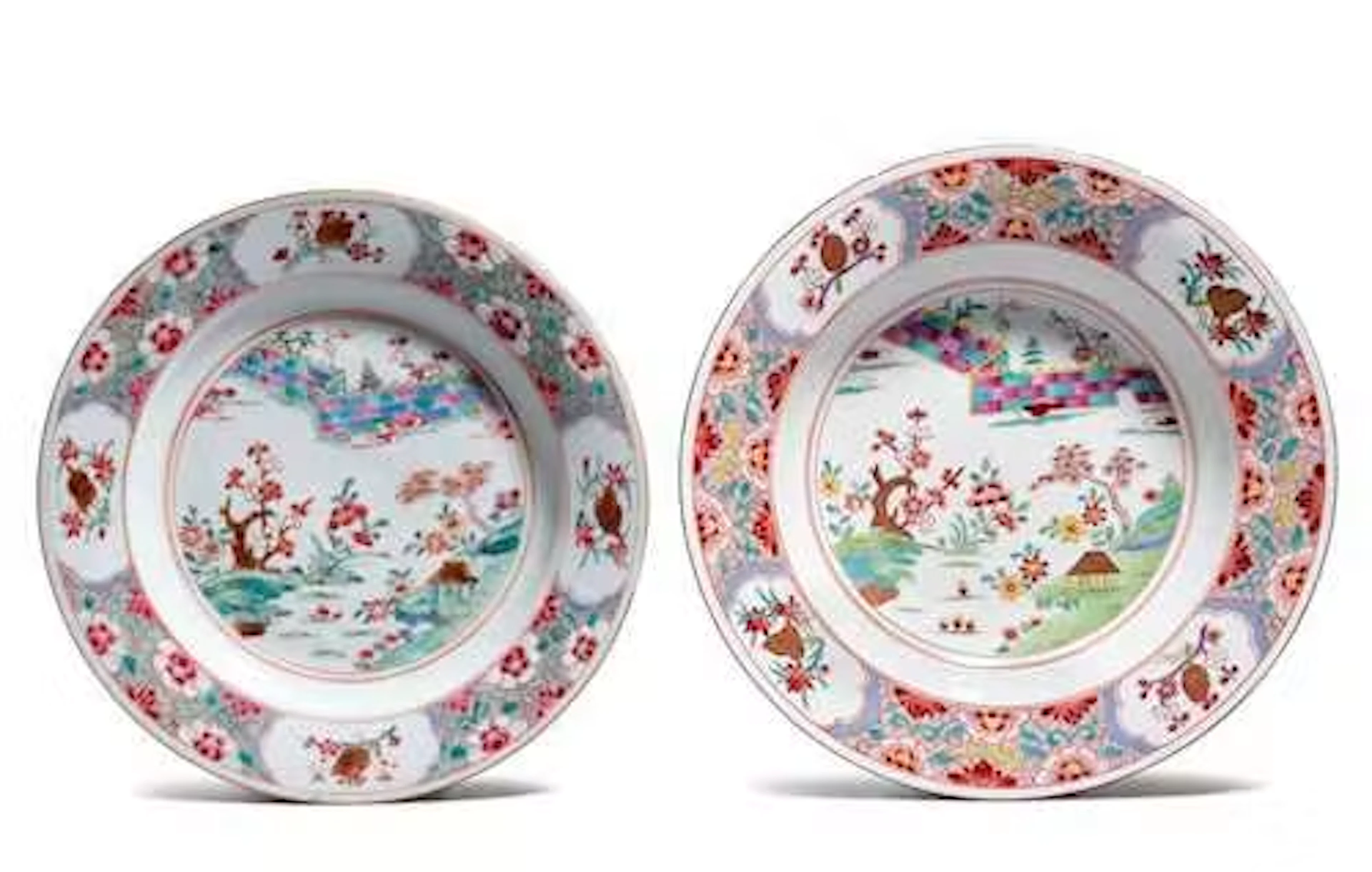 PLATE WITH FAMILLE-ROSE DECORATION AND ITS CHINESE MODEL