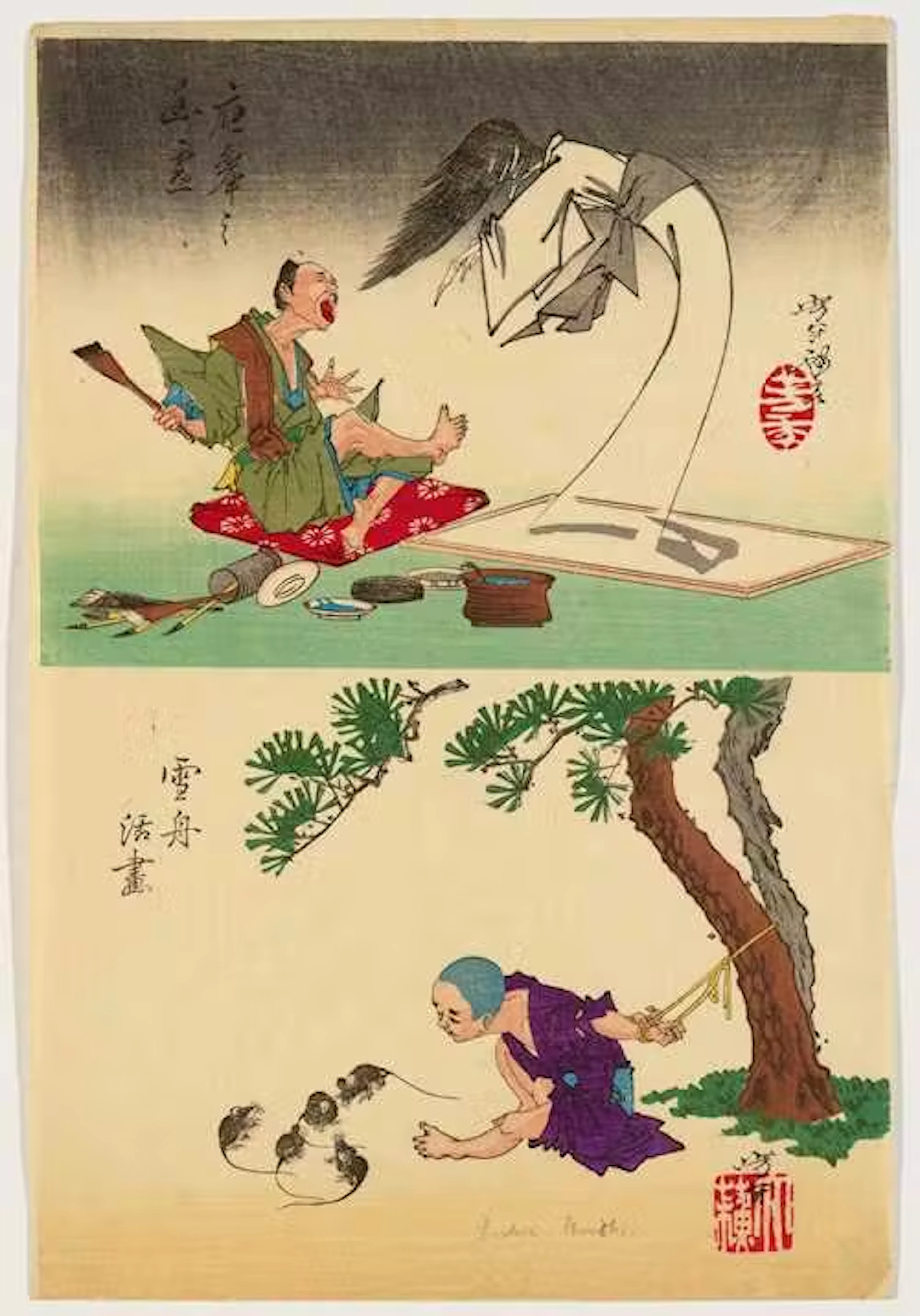 5 WOODBLOCK PRINTS WITH SKETCHES AND OTHERS BY TSUKIOKA YOSHITOSHI (1839–1892)