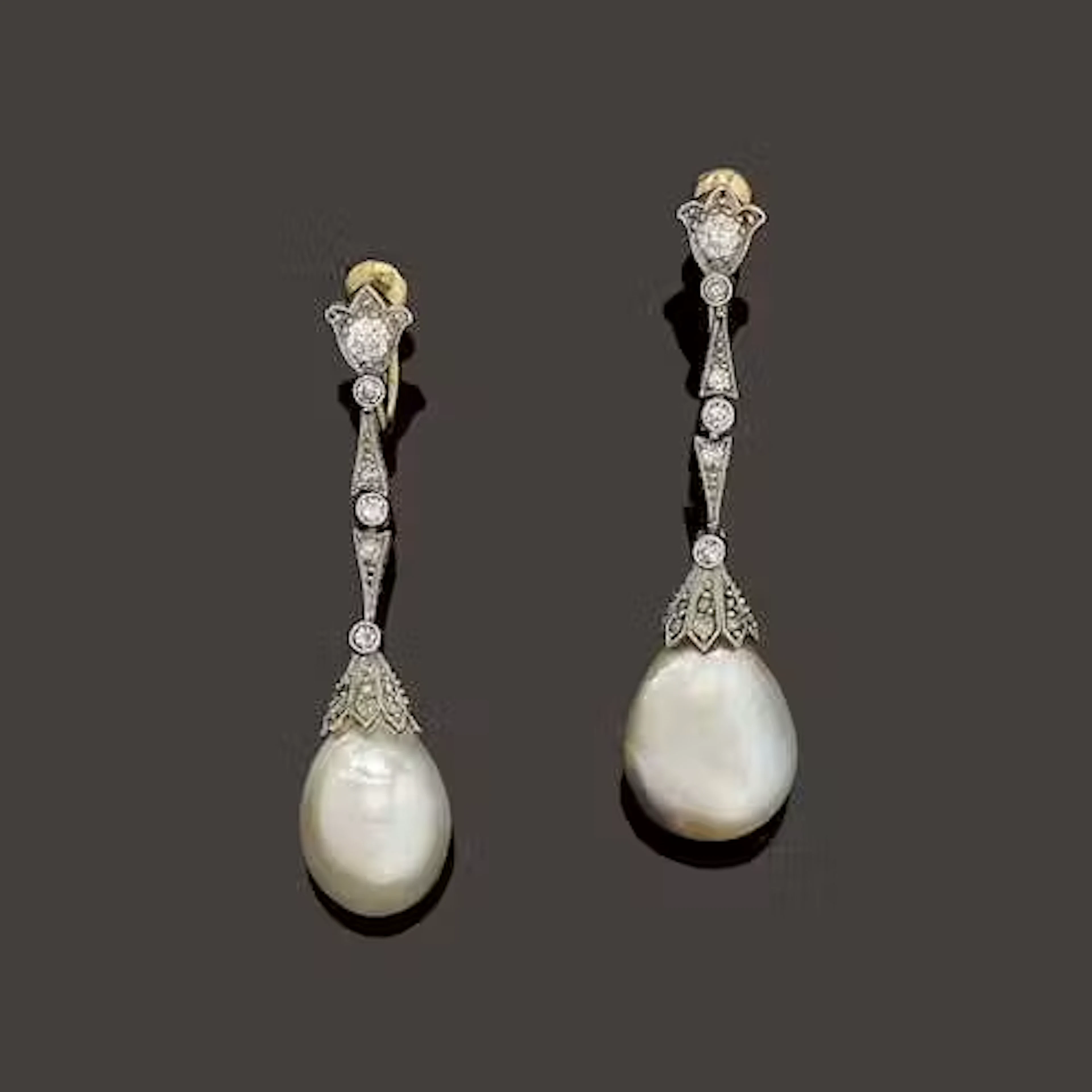 NATURAL PEARL EAR PENDANTS, ca. 1900