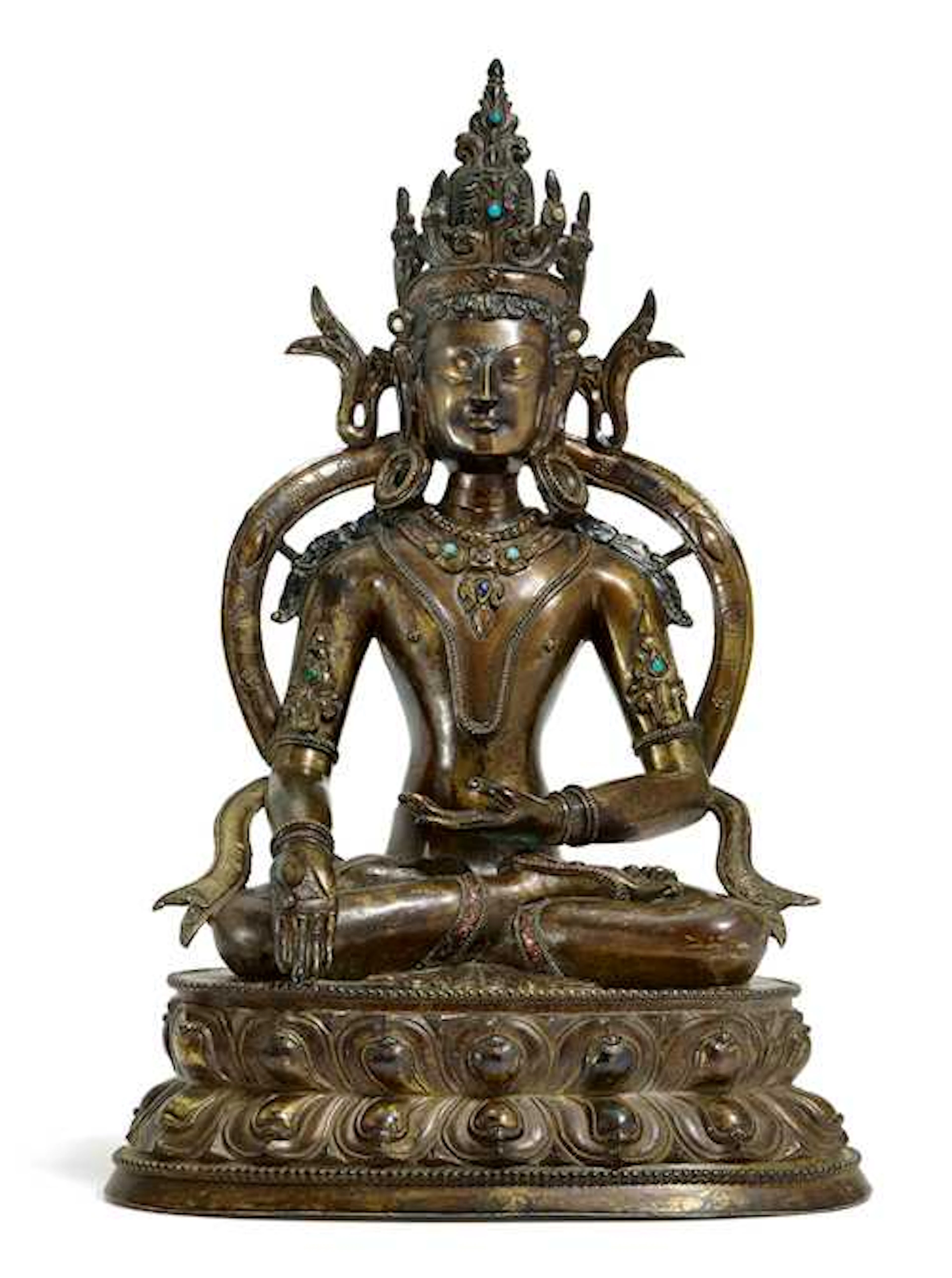 AN EXCELLENT BRONZE FIGURE OF RATNASAMBHAVA