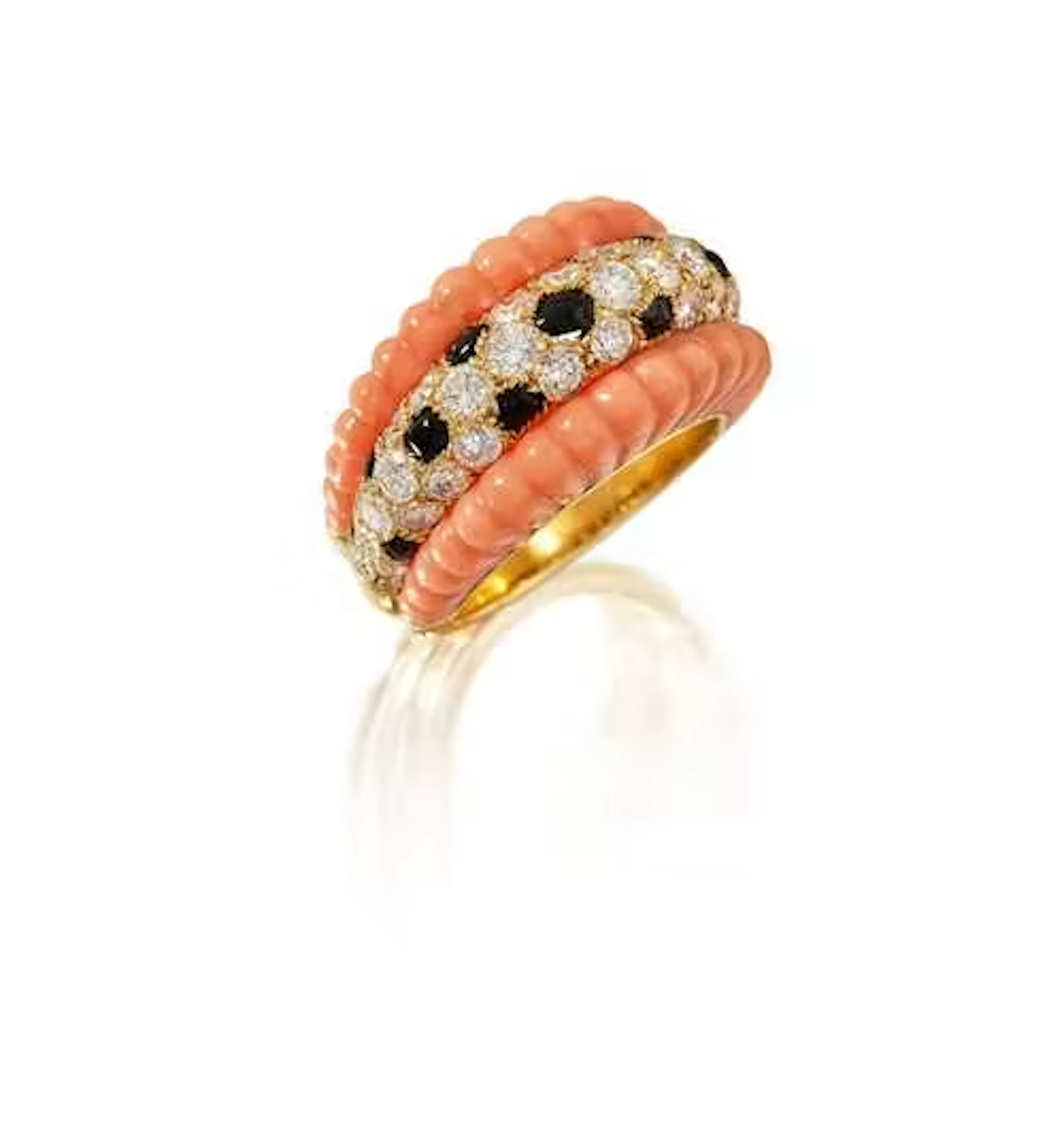 CORAL, DIAMOND AND ONYX RING, CARTIER, probably ca. 1950