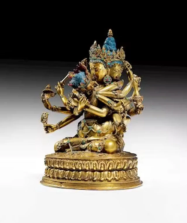 A GILT COPPER ALLOY FIGURE OF GUHYASAMAJA YAB-YUM