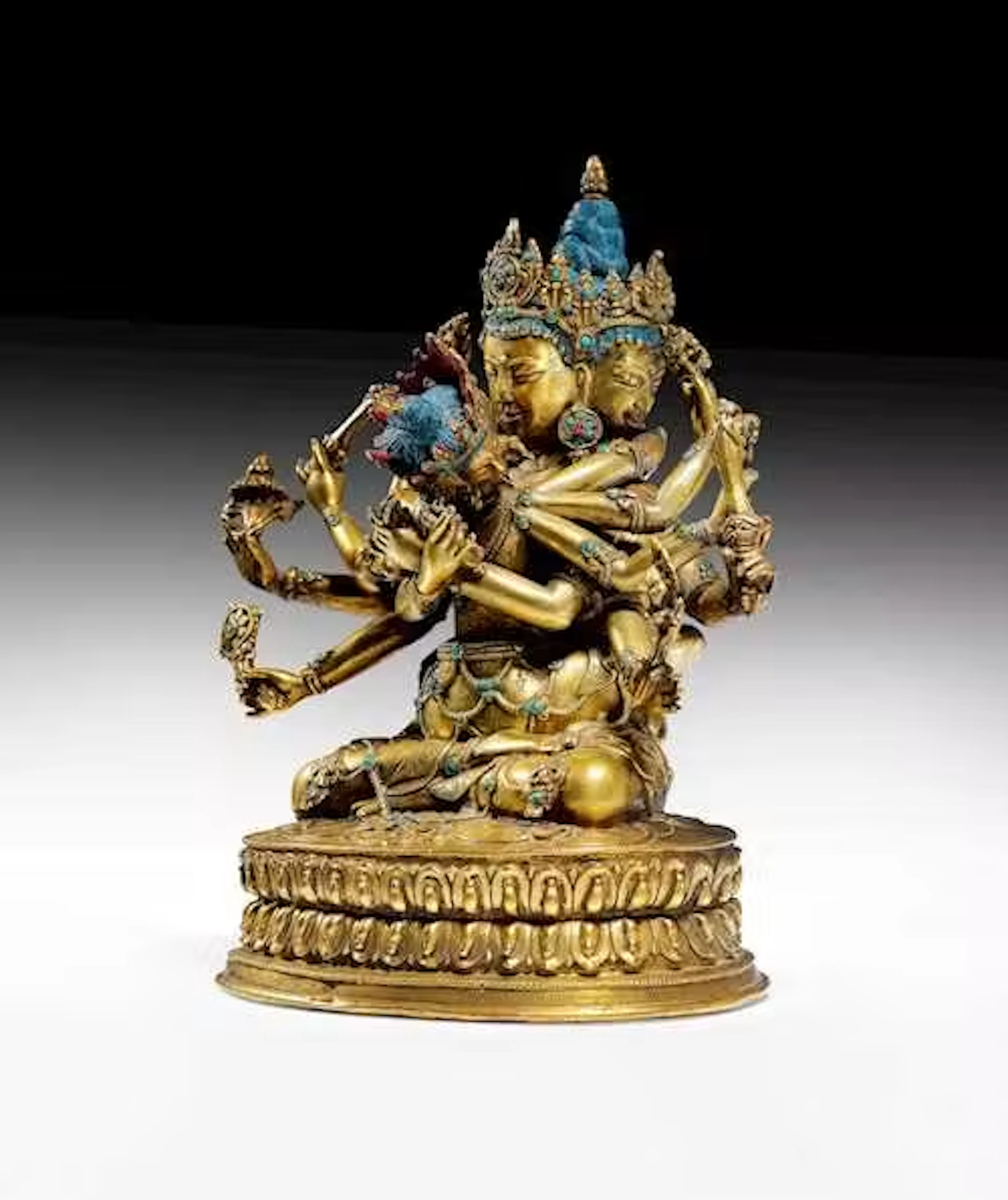 A GILT COPPER ALLOY FIGURE OF GUHYASAMAJA YAB-YUM