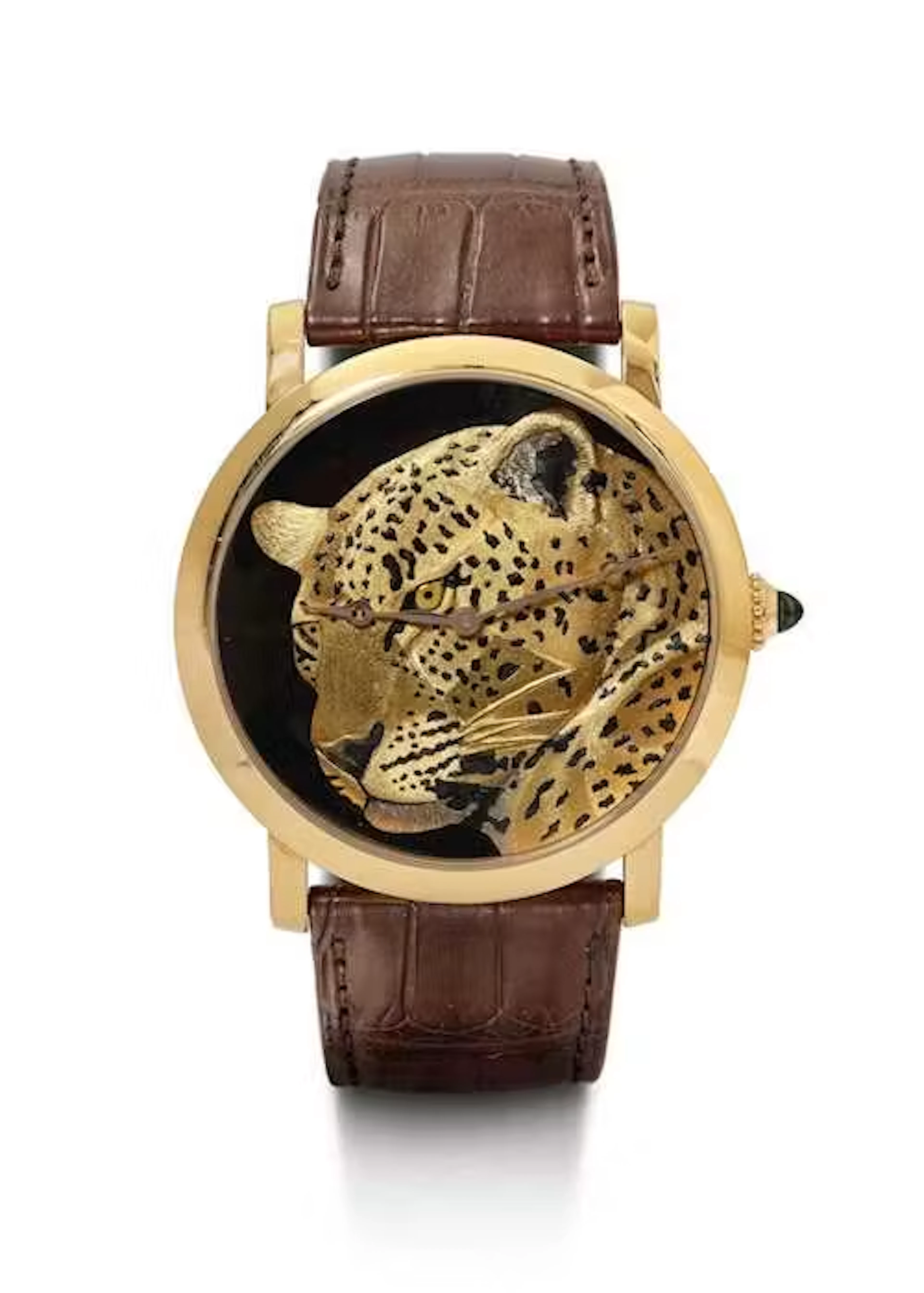 Cartier, large, highly attractive and limited wristwatch with enamel panther.