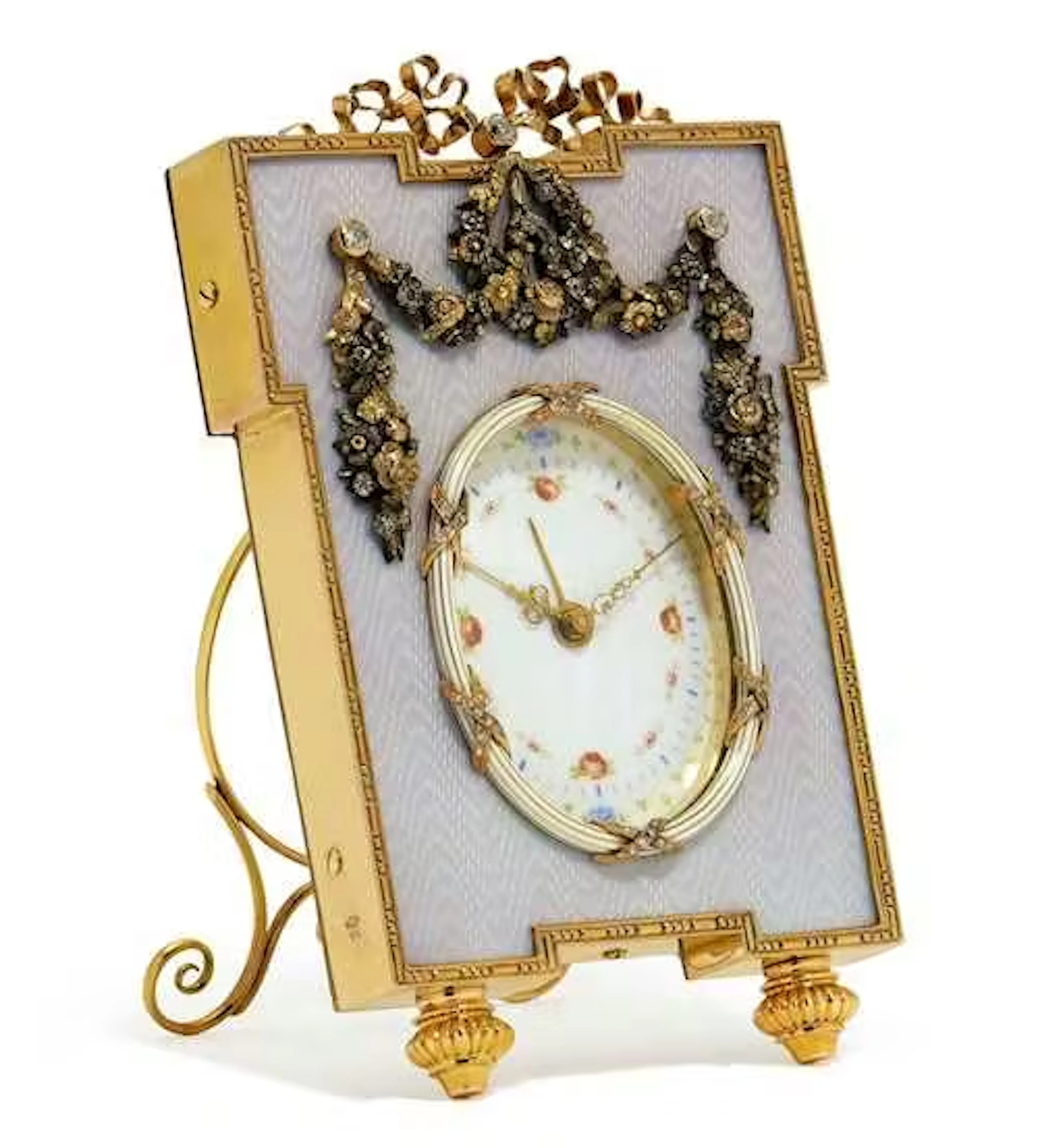 GOLD/ENAMEL TABLE CLOCK WITH ALARM