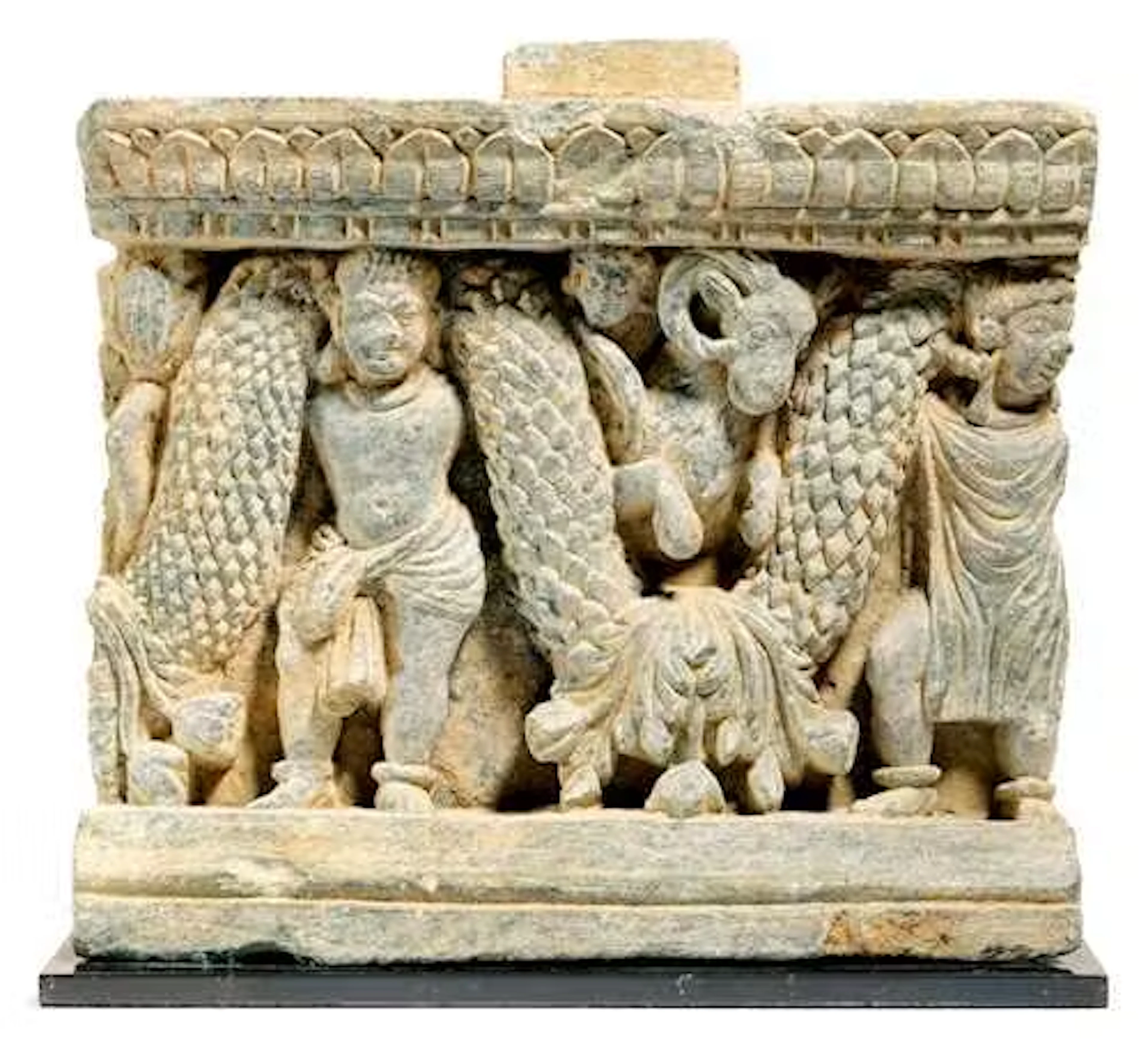 A PANEL FRAGMENT WITH GARLAND BEARERS AND A RAM
