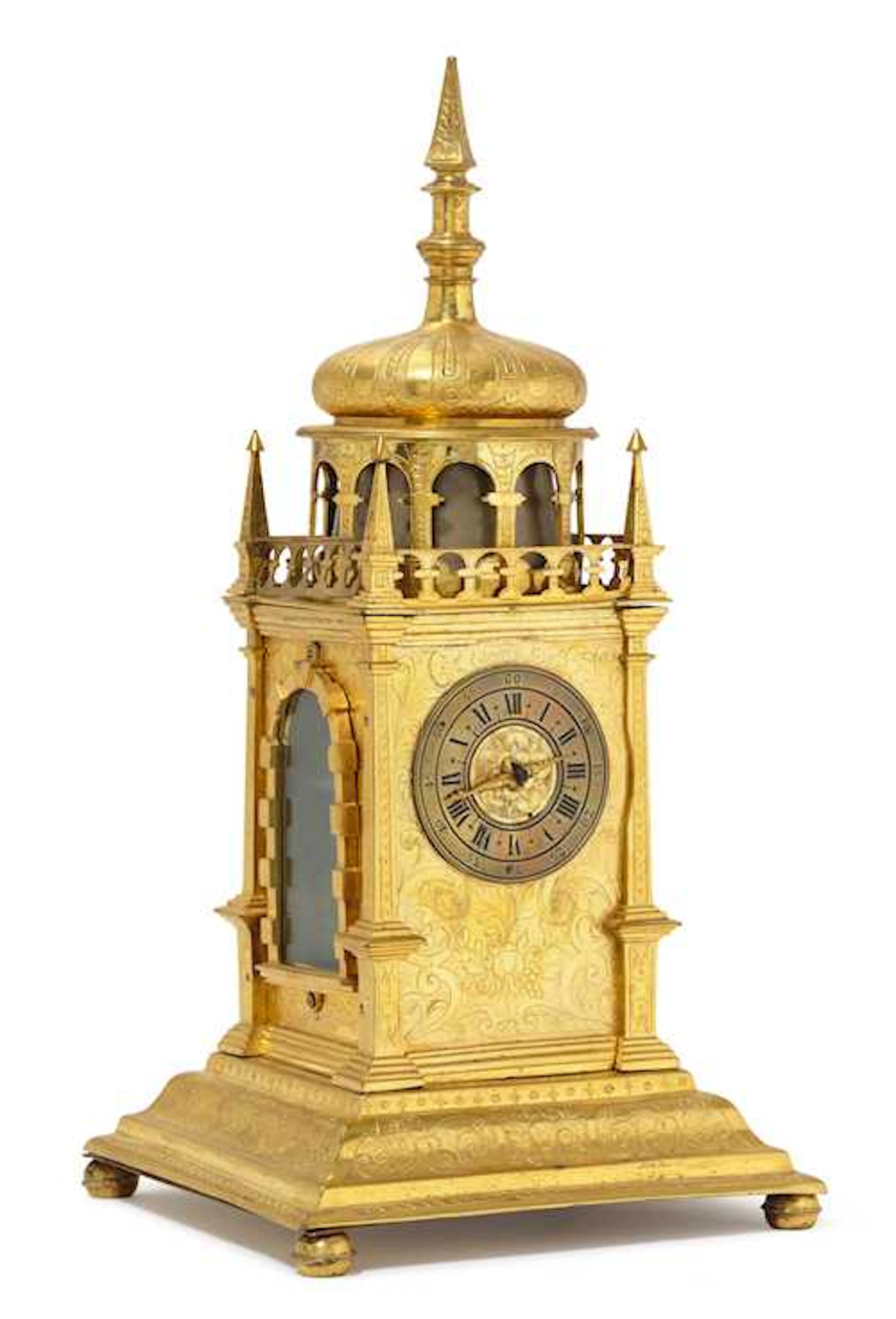 SMALL TOWER CLOCK WITH REAR PENDULUM
