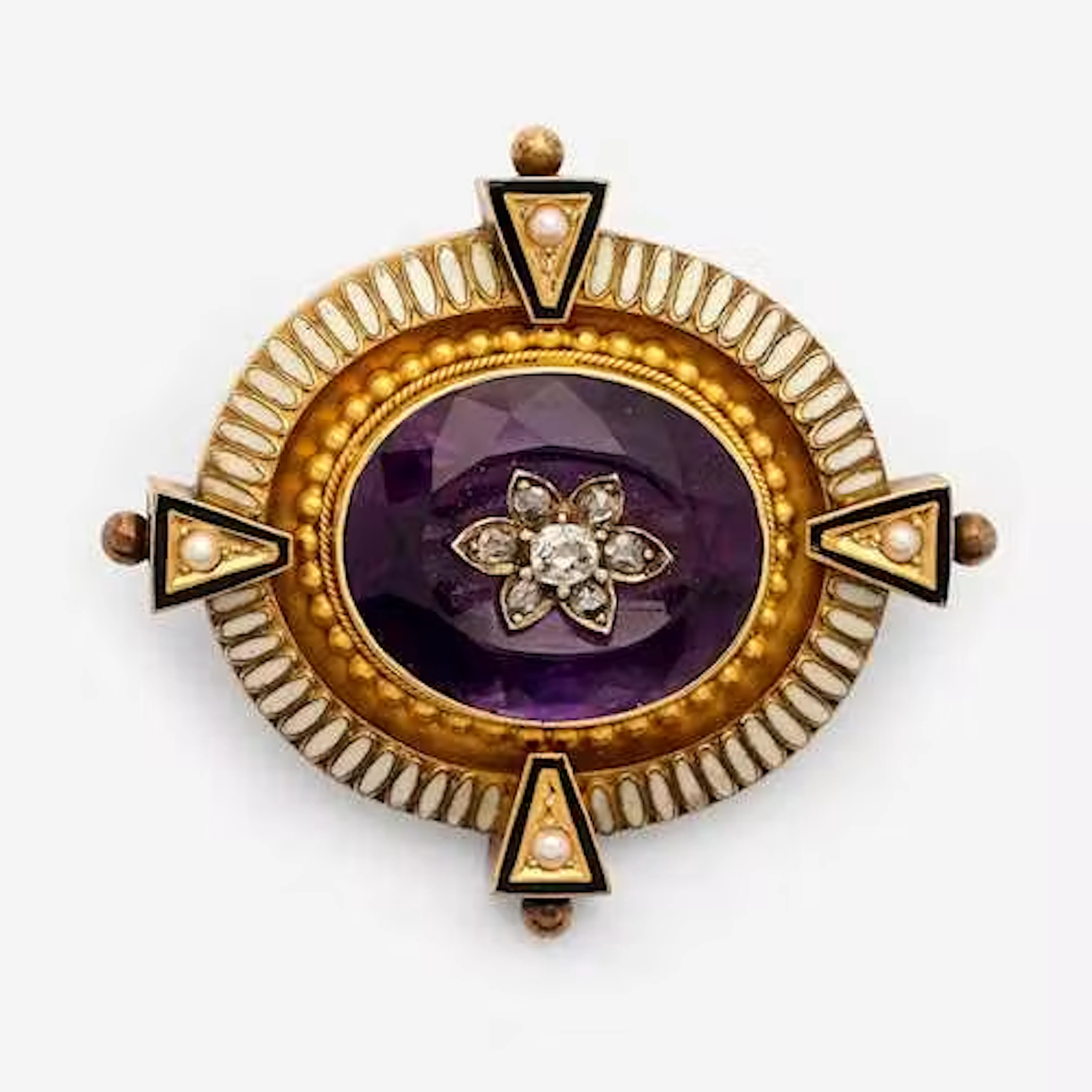 AMETHYST ENAMEL BROOCH, 19th century