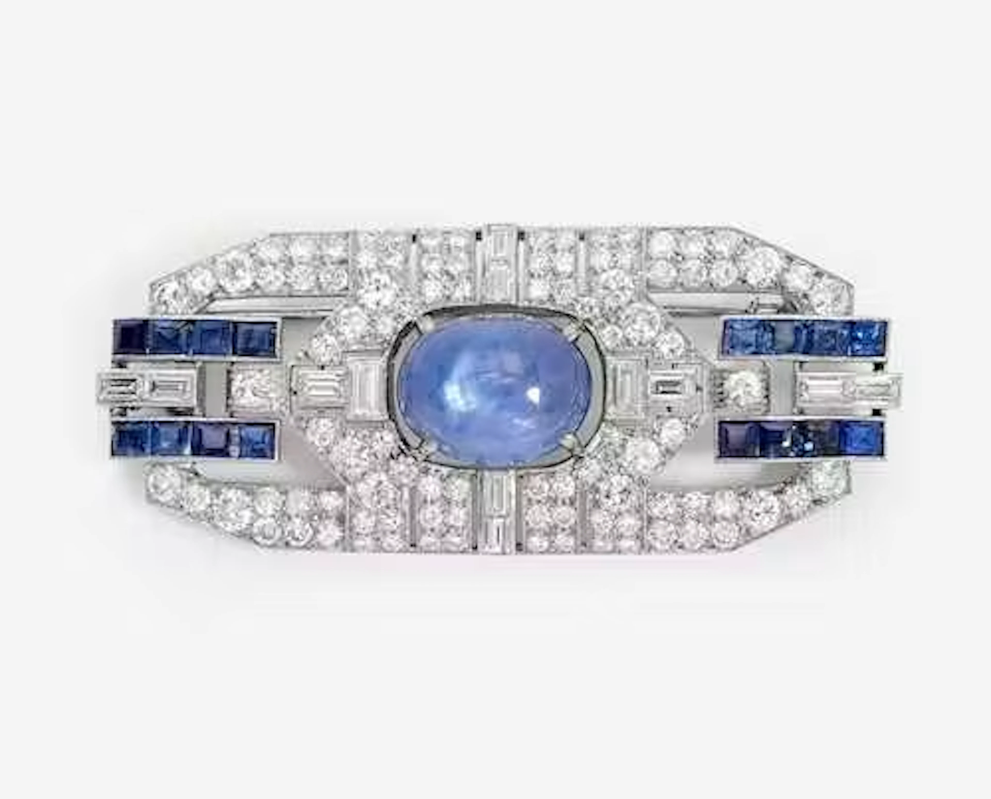 CEYLON SAPPHIRE DIAMOND BROOCH, ca. 1920/30