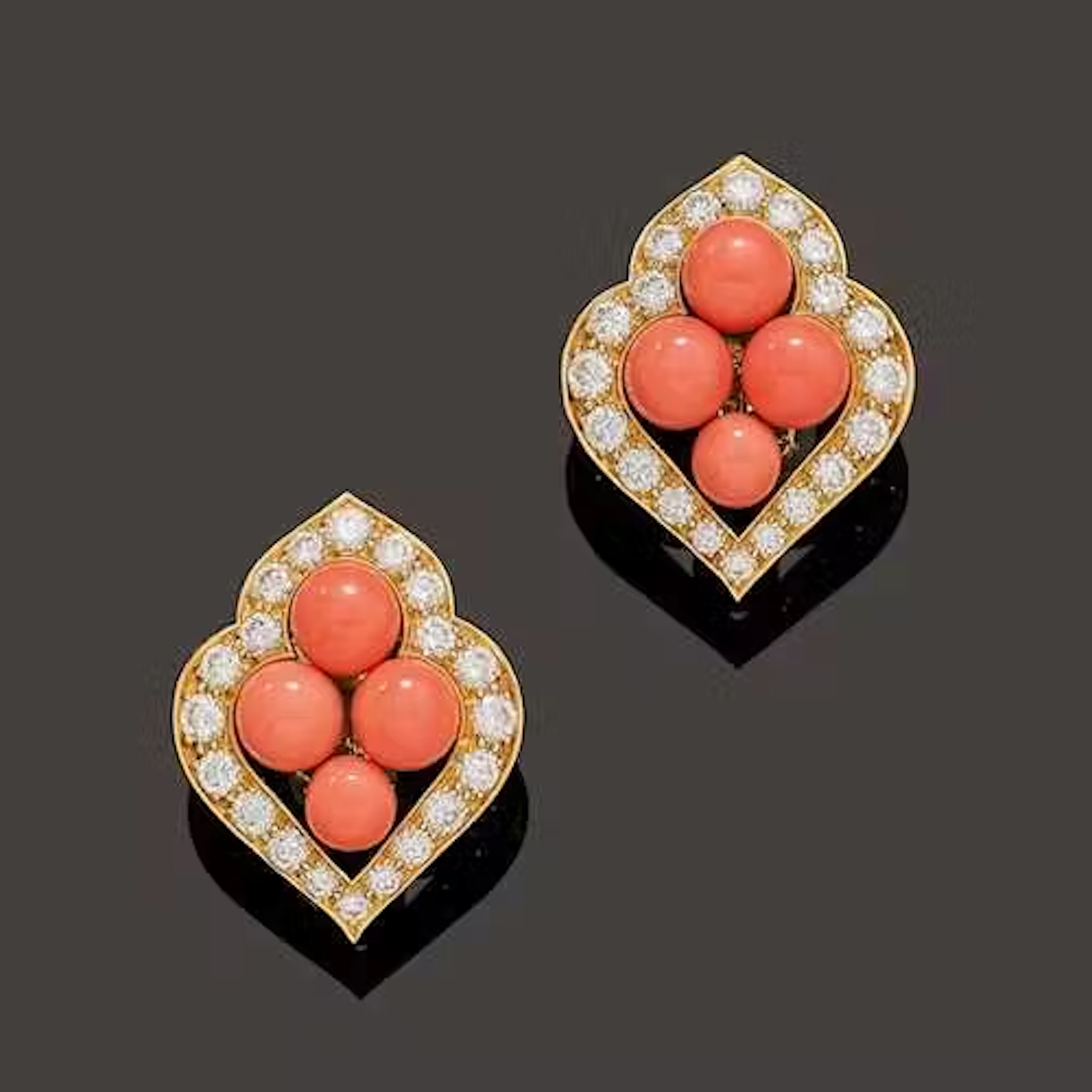 CORAL AND DIAMOND EARCLIPS, VAN CLEEF & ARPELS, PÉRY