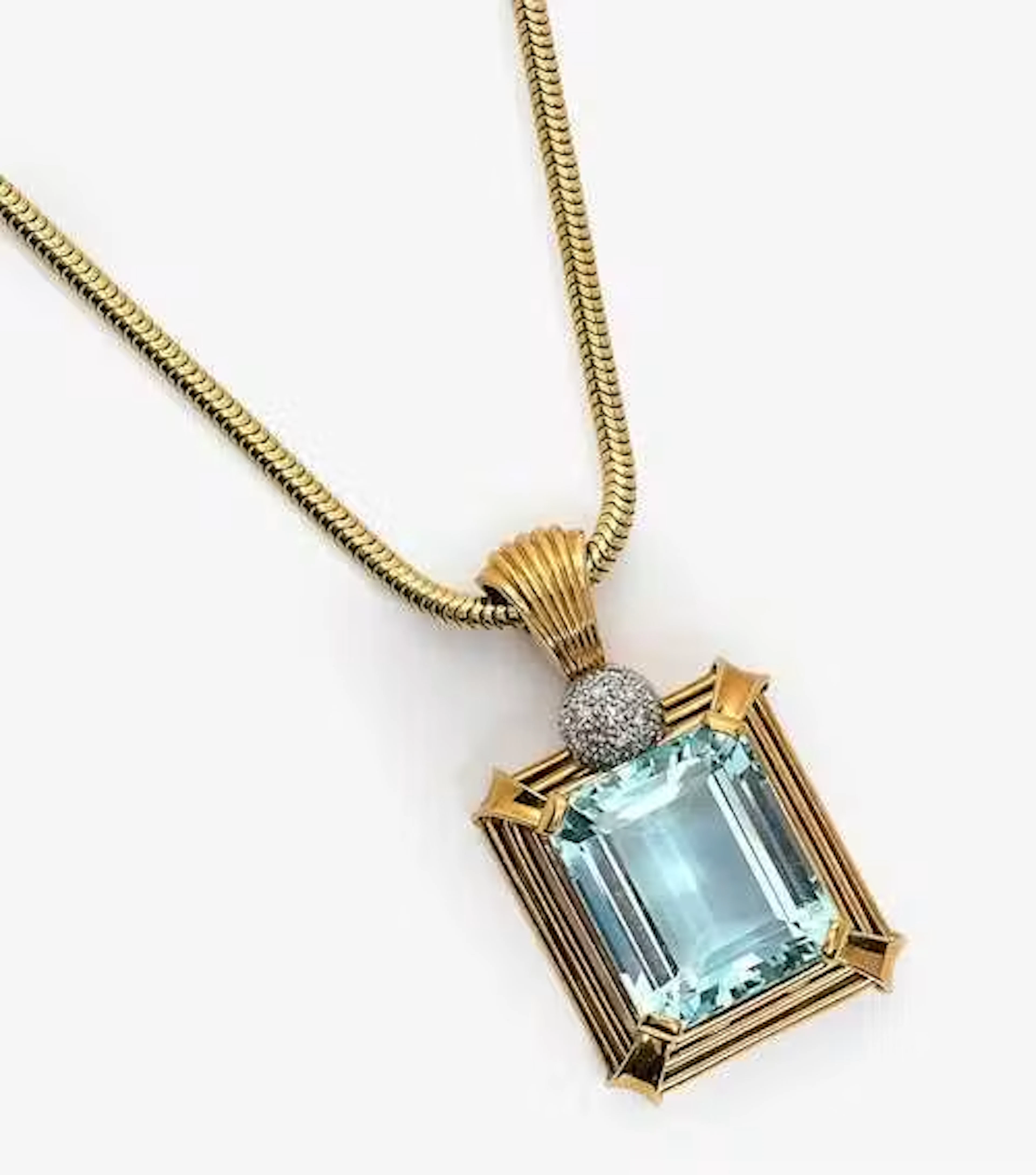 AQUAMARINE AND DIAMOND PENDANT WITH CHAIN